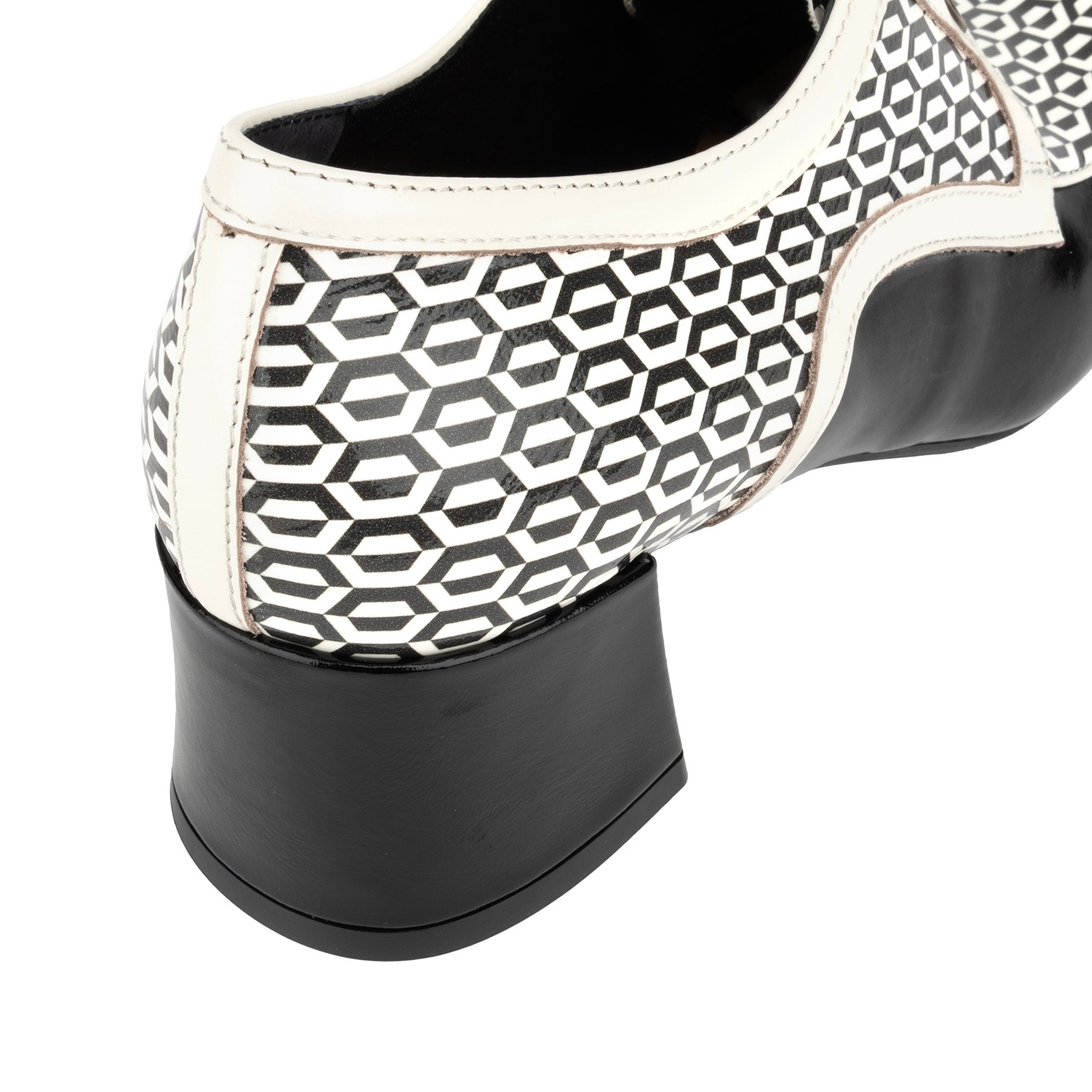 Sovereign - Black & white Optical - Women's leather lace up shoe with block heel