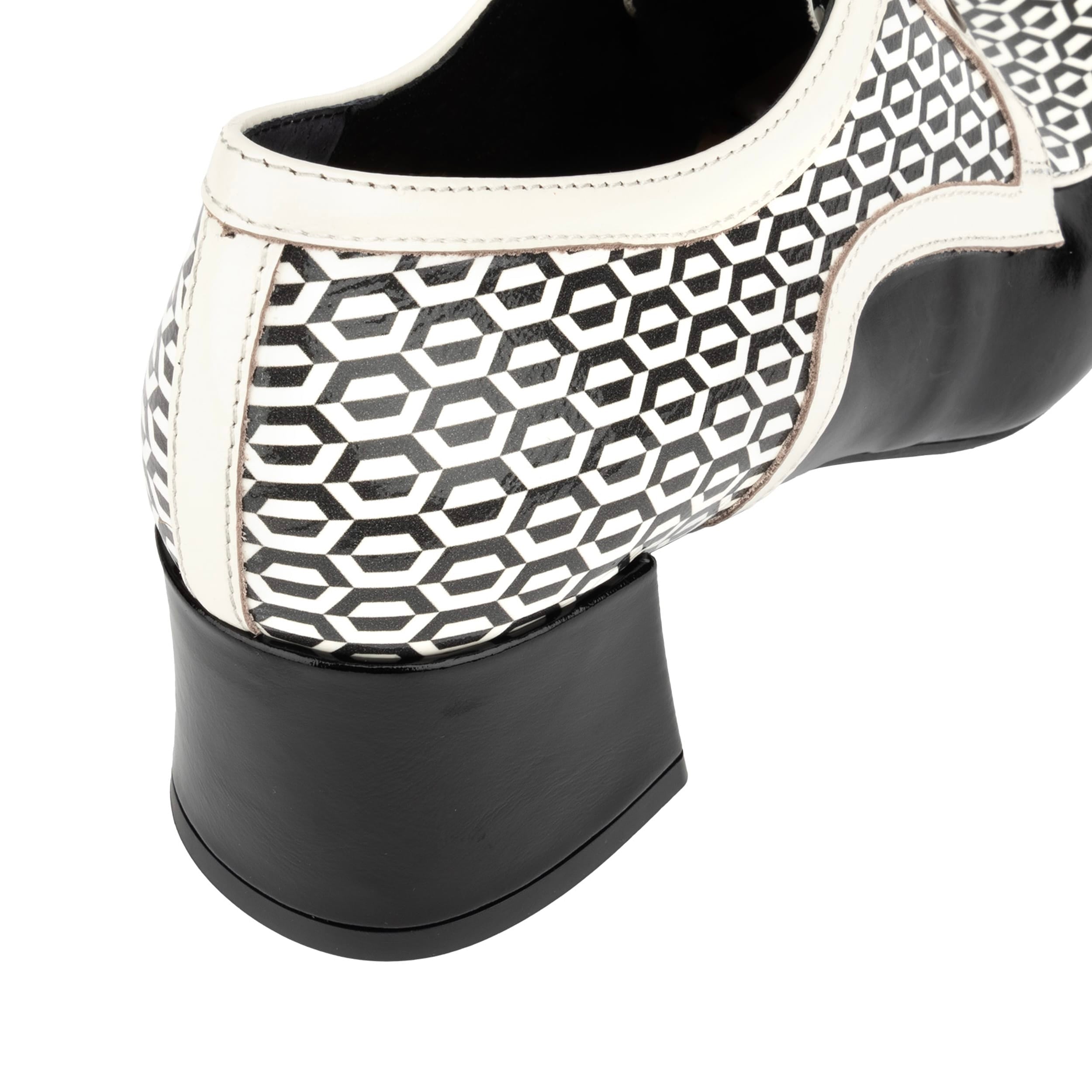 Sovereign - Black & White Optical - Women's leather lace up shoe with block heel