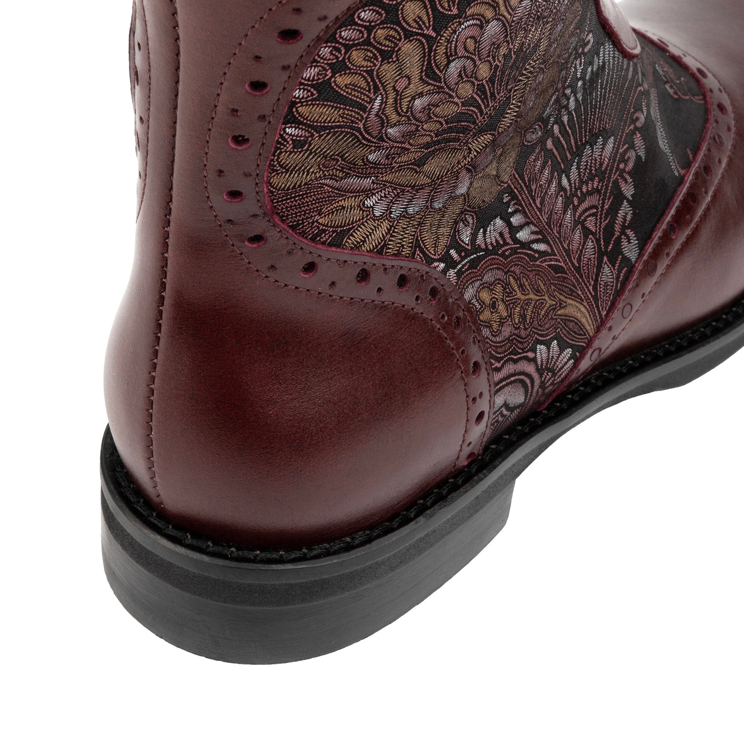 Mantis - Floral & Burgundy - Women's above-the-ankle lace-up boot with brogue & paisley detailing