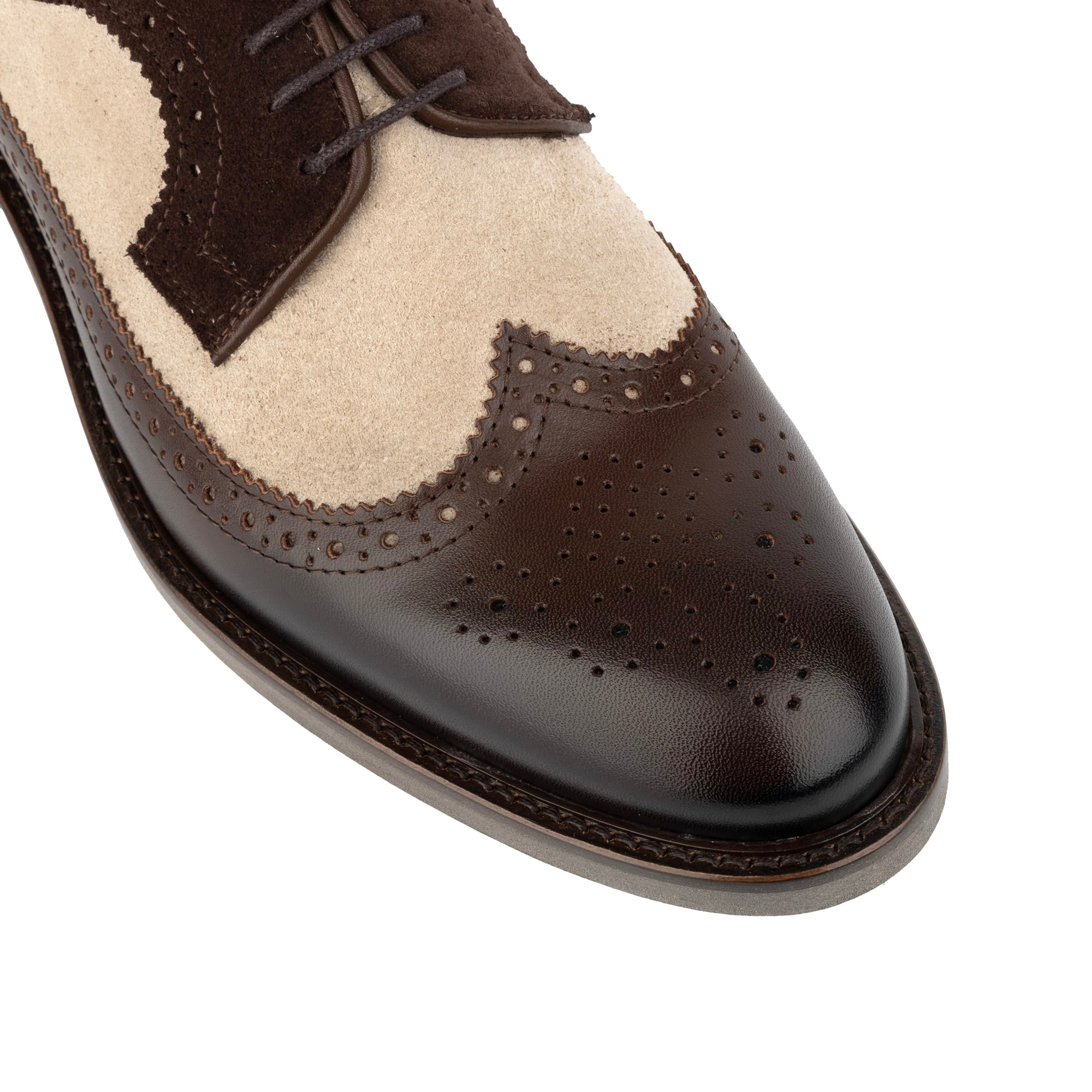 Alexander - Tan & Brown - Men's Multi-Textured Leather & Suede Wingtip Brogue