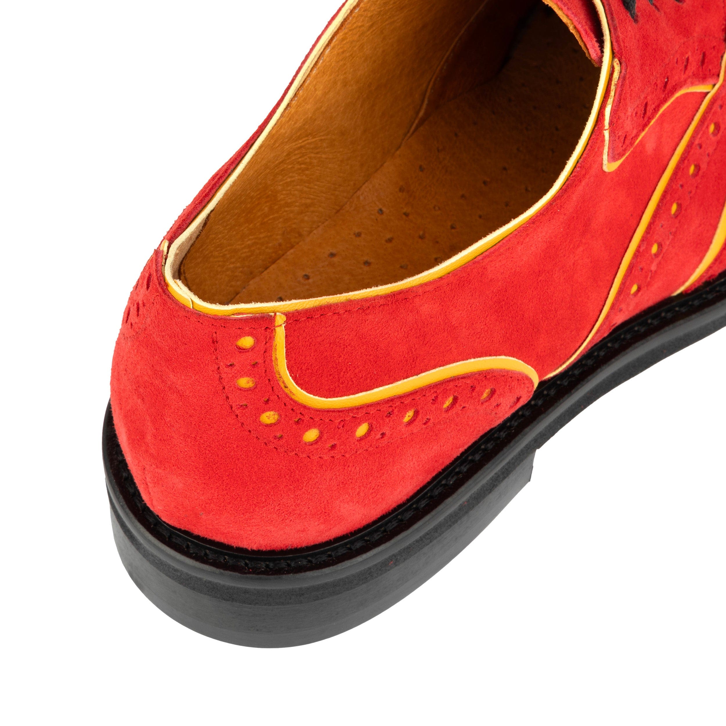 Brick Lane - Red & Yellow - Women's contrast leather lace-up brogue