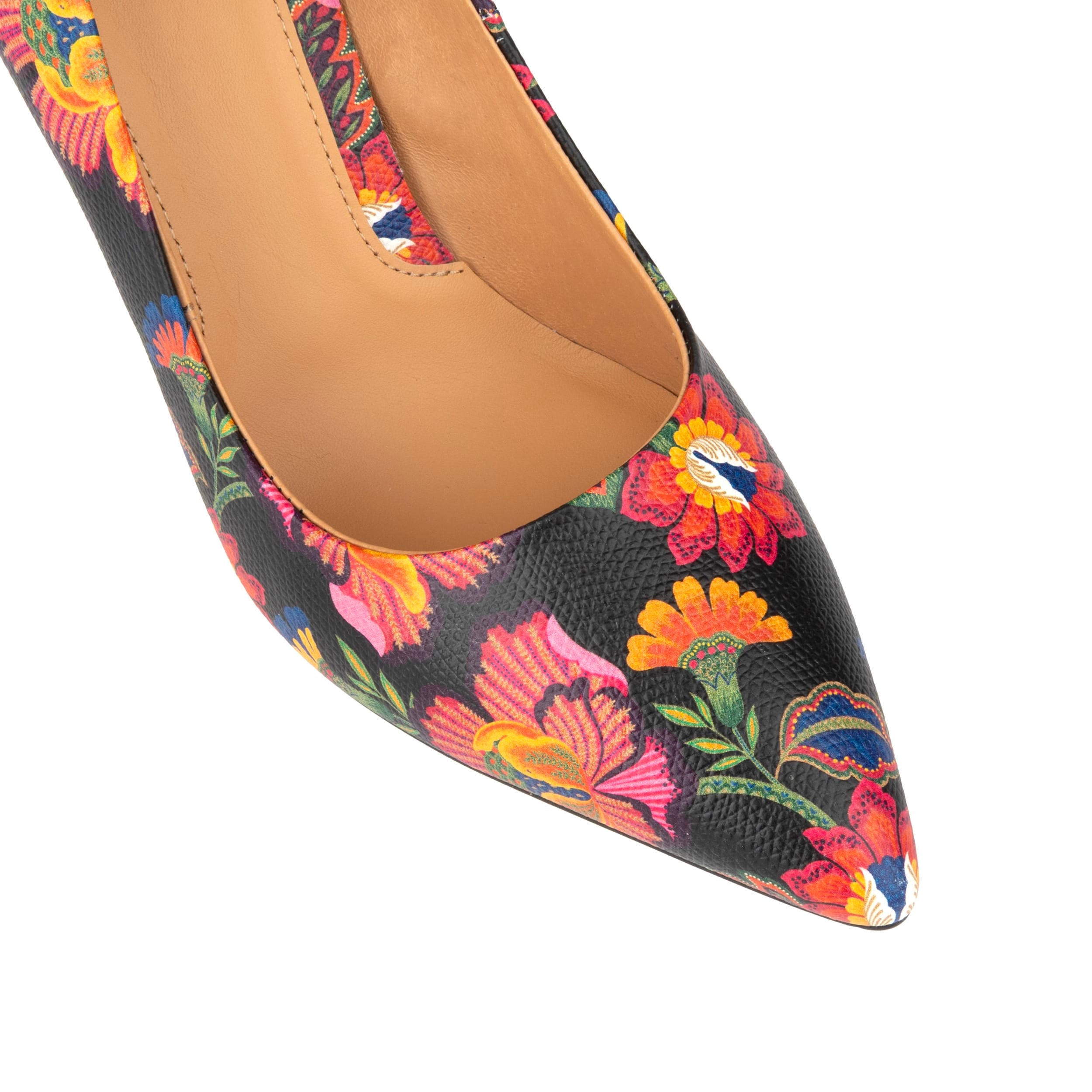 Emily Hollywood - Red Flowers - Women's pointy 4 inch multicolour leather pump