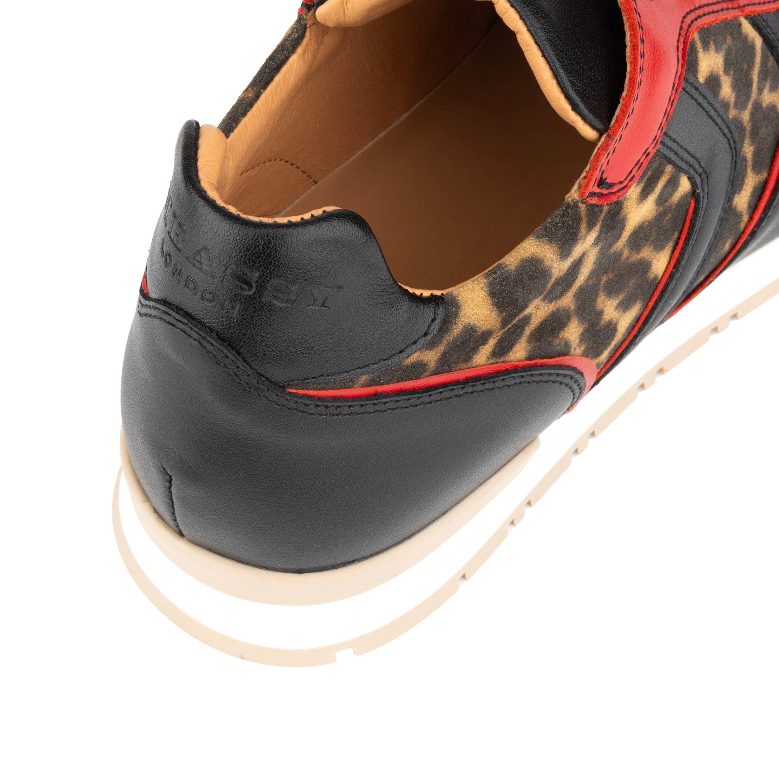 Savana - Leopard & Red - Women's athletic trainer with leopard print and black leather
