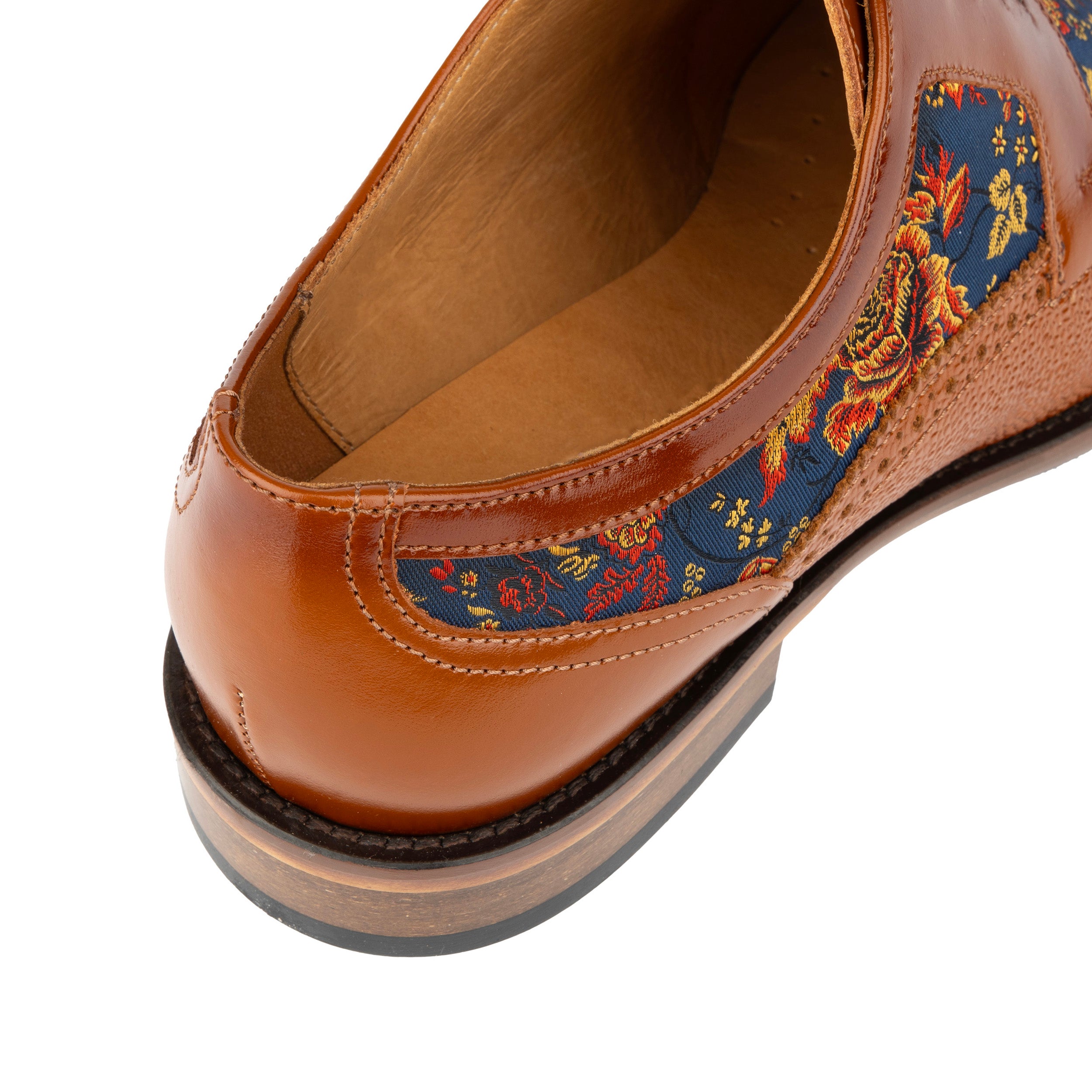 Orlando - Tan & Blue Flowers - Men's leather dress shoe with floral print