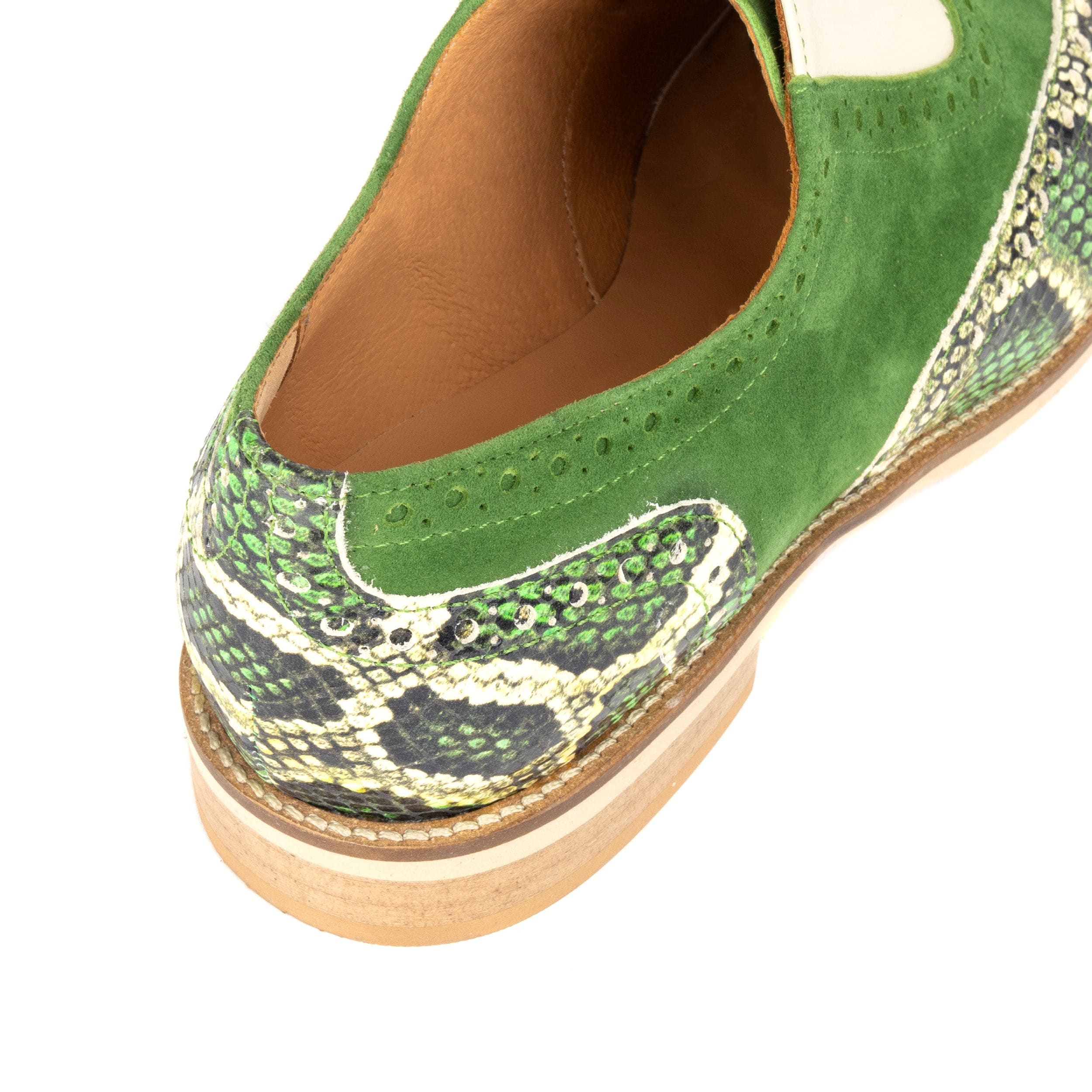 Vivienne - Green Snake - Women's oxford lace-up shoe with brogue details