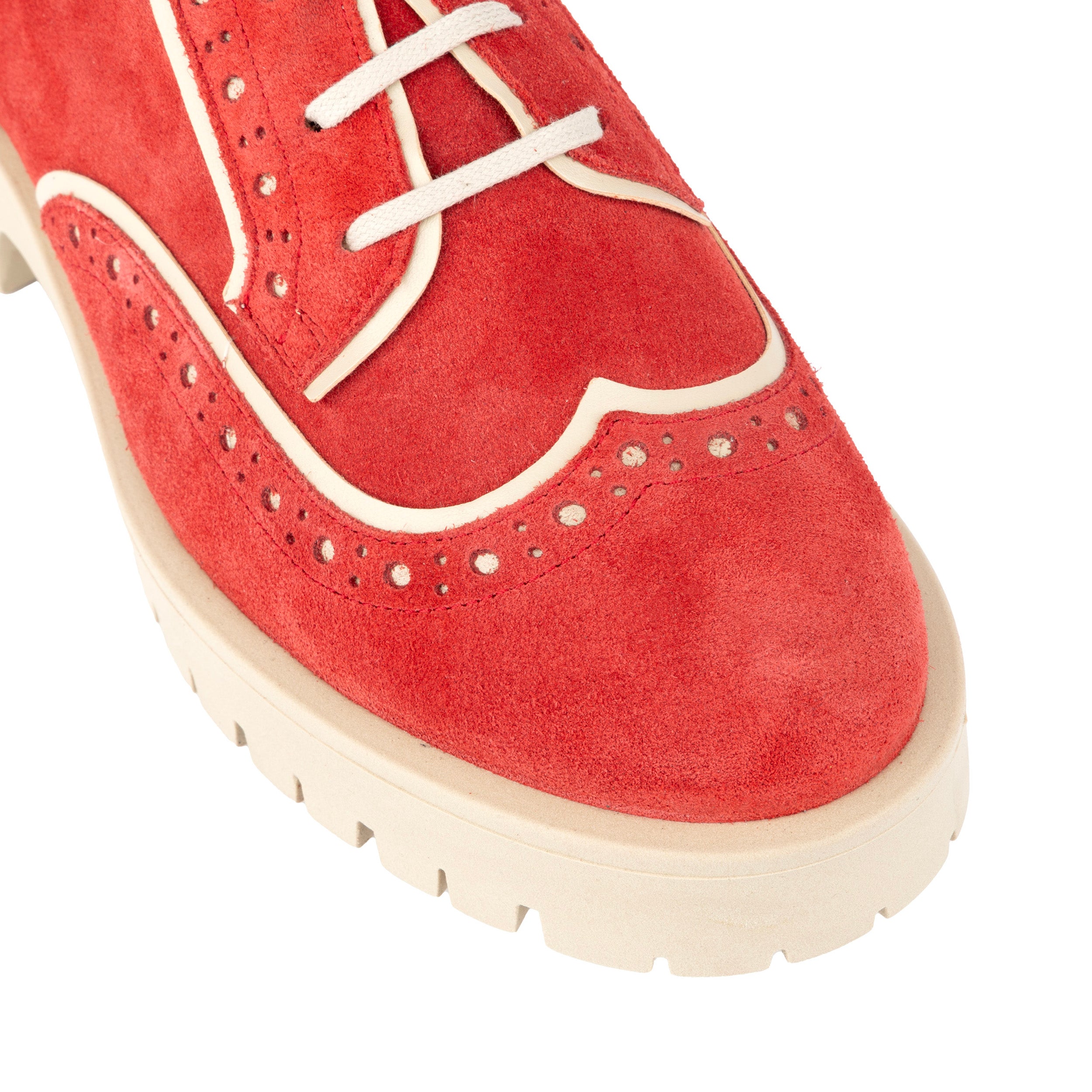 Artisan - Red & Cream - Women's leather lace-up shoe with brogue detailing