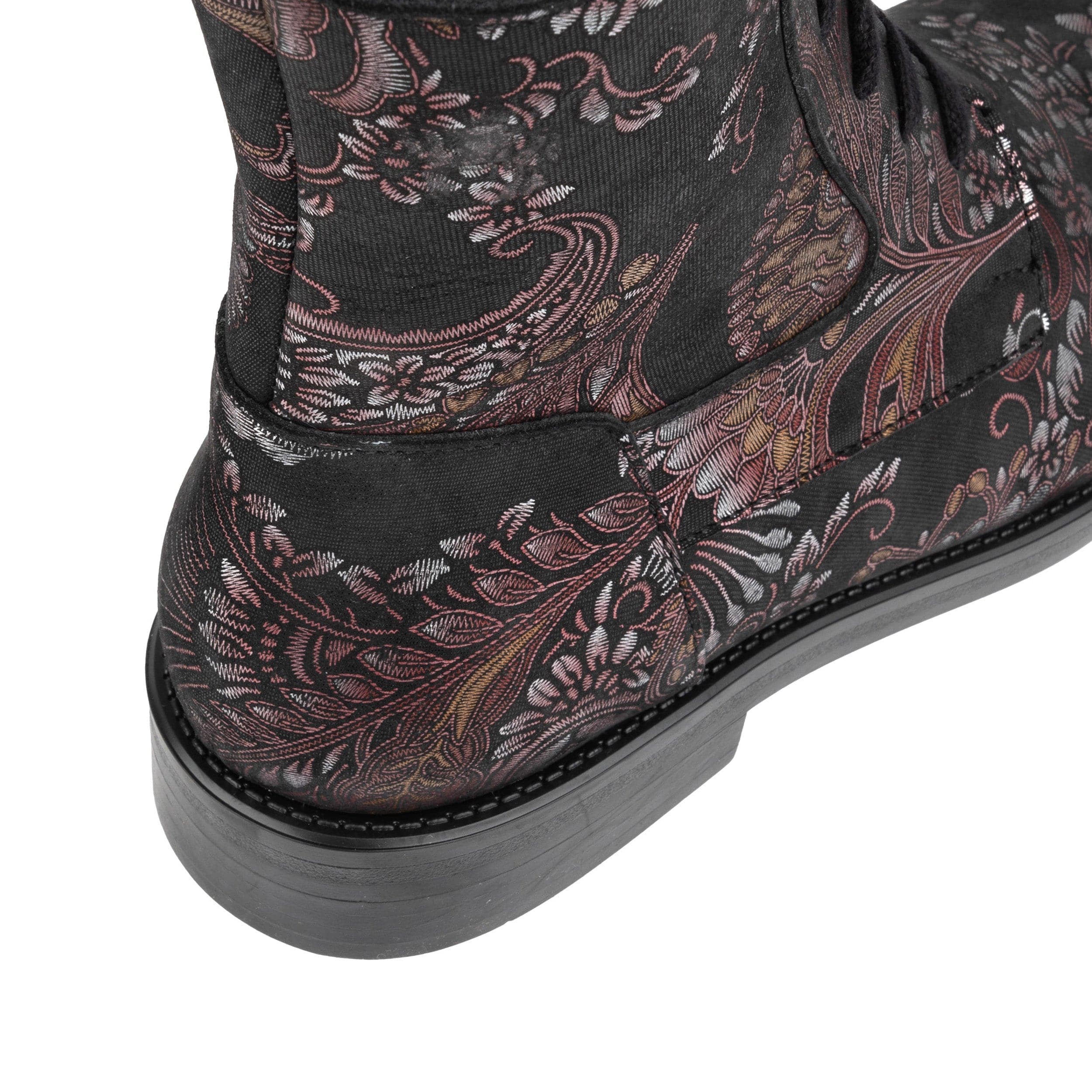 Didi Wool - Black & Burgundy - Women's leather lace-up and zip-up round toe combat boot