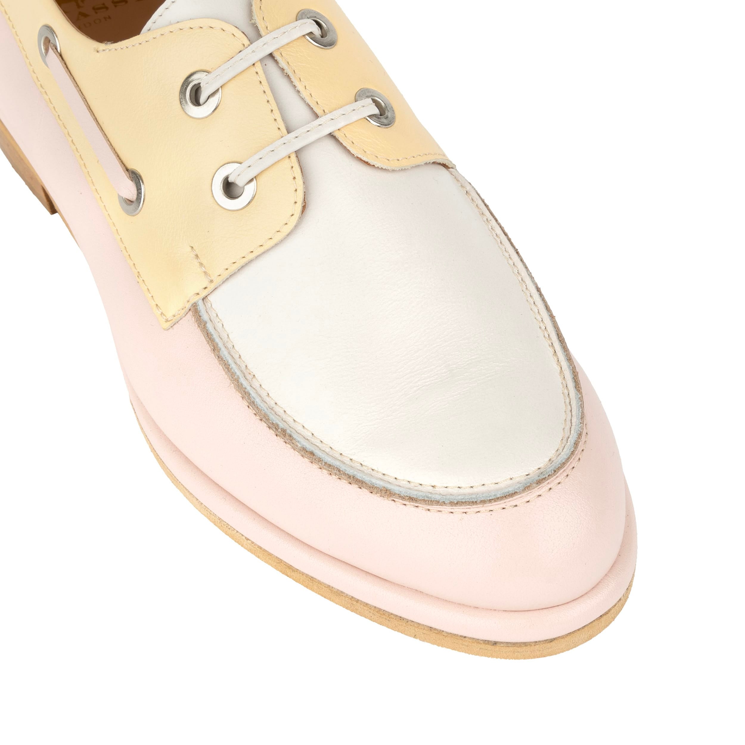 Boatie - Yellow & Cream & Pink - Women's Leather Boat Shoe