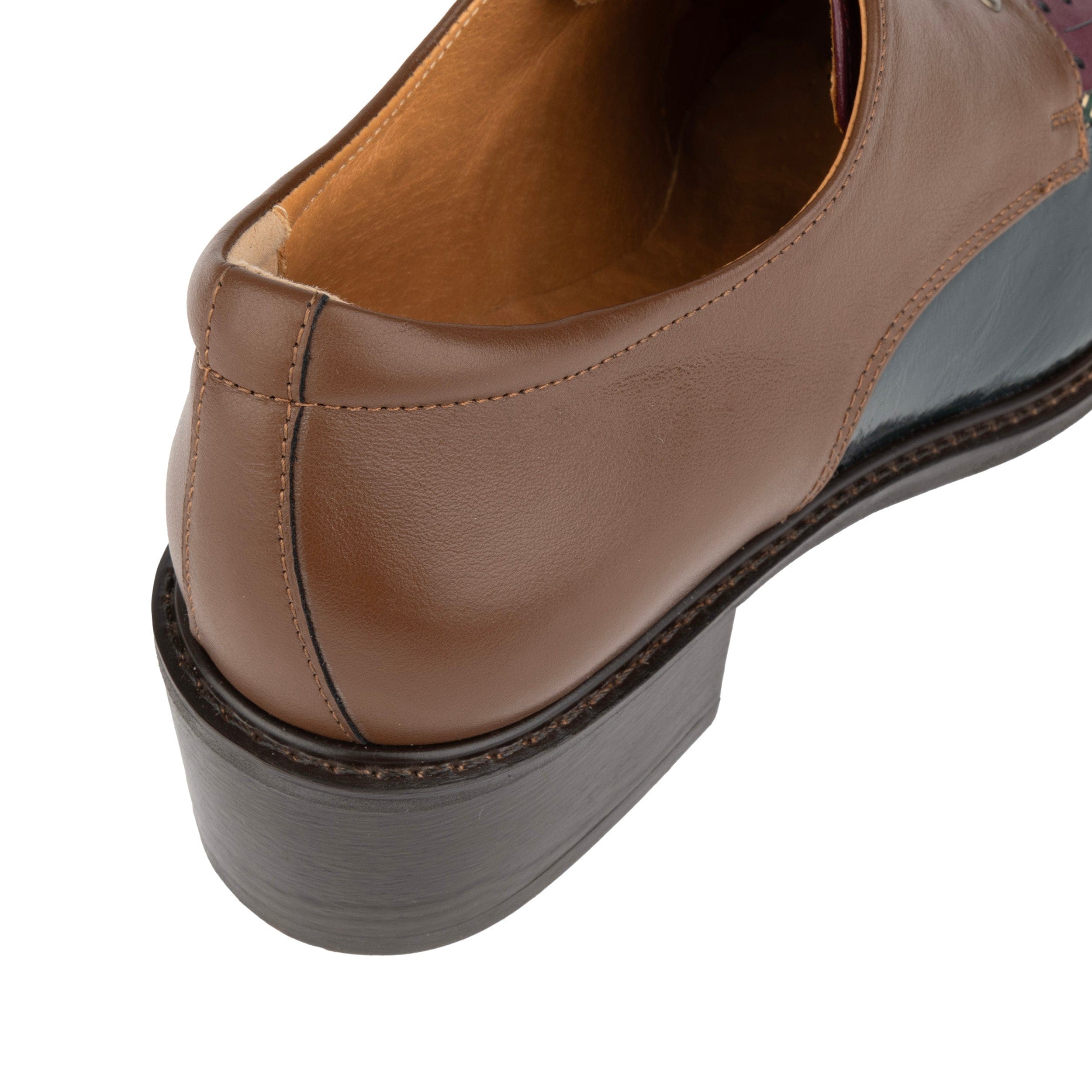 Retro Tone - Green & Brown & Purple - Women's Colour-block leather lace-up with signature kiltie detail