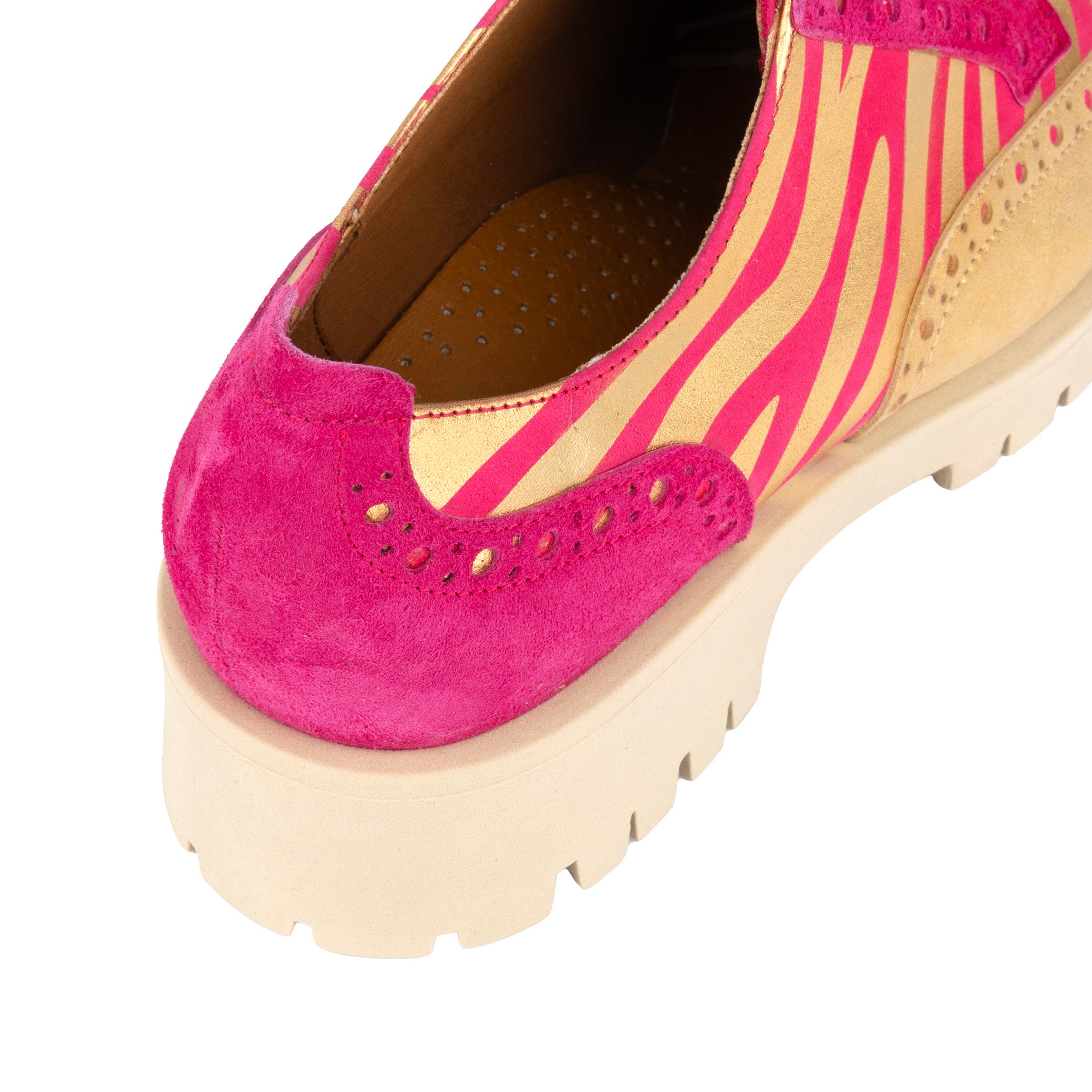 Artisan - Pink & Gold Stripes - Women's leather lace-up shoe with brogue detailing