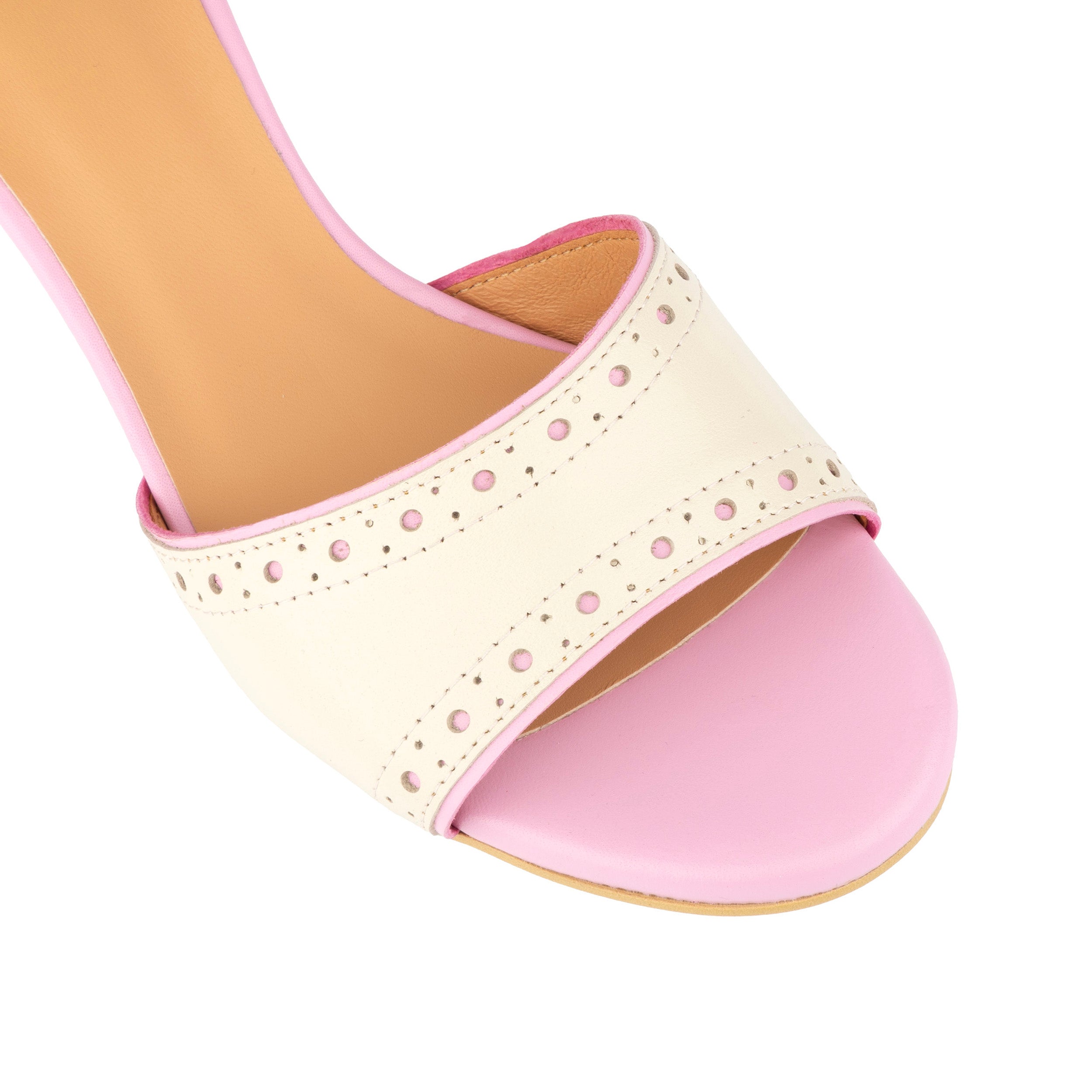 Croupier - Pink & White - Women's 2 inch heel ankle strap leather sandal in pastel