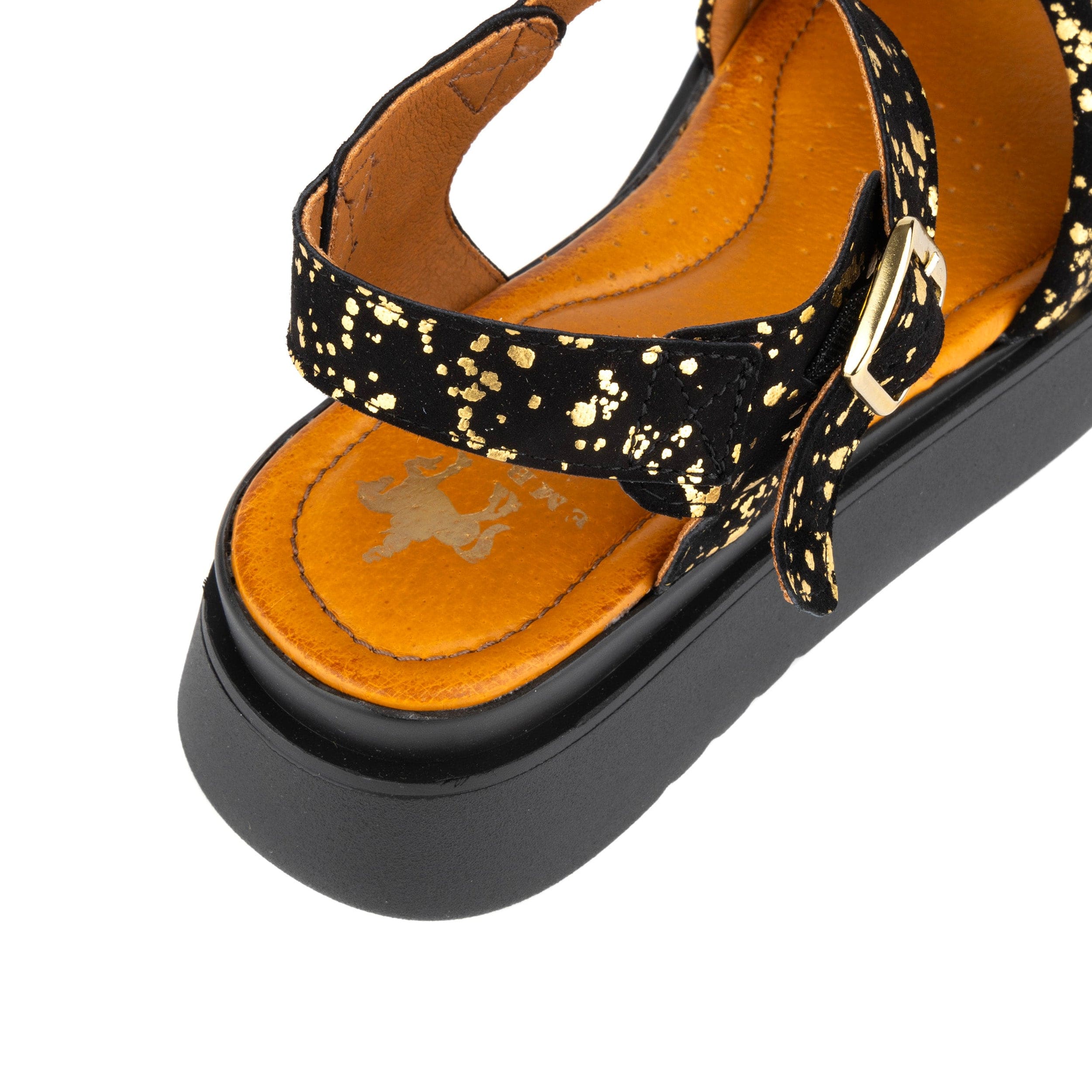 Amalfi - Black Gold Drops - Women's 1.3 inch flatform strappy leather chunky sandal