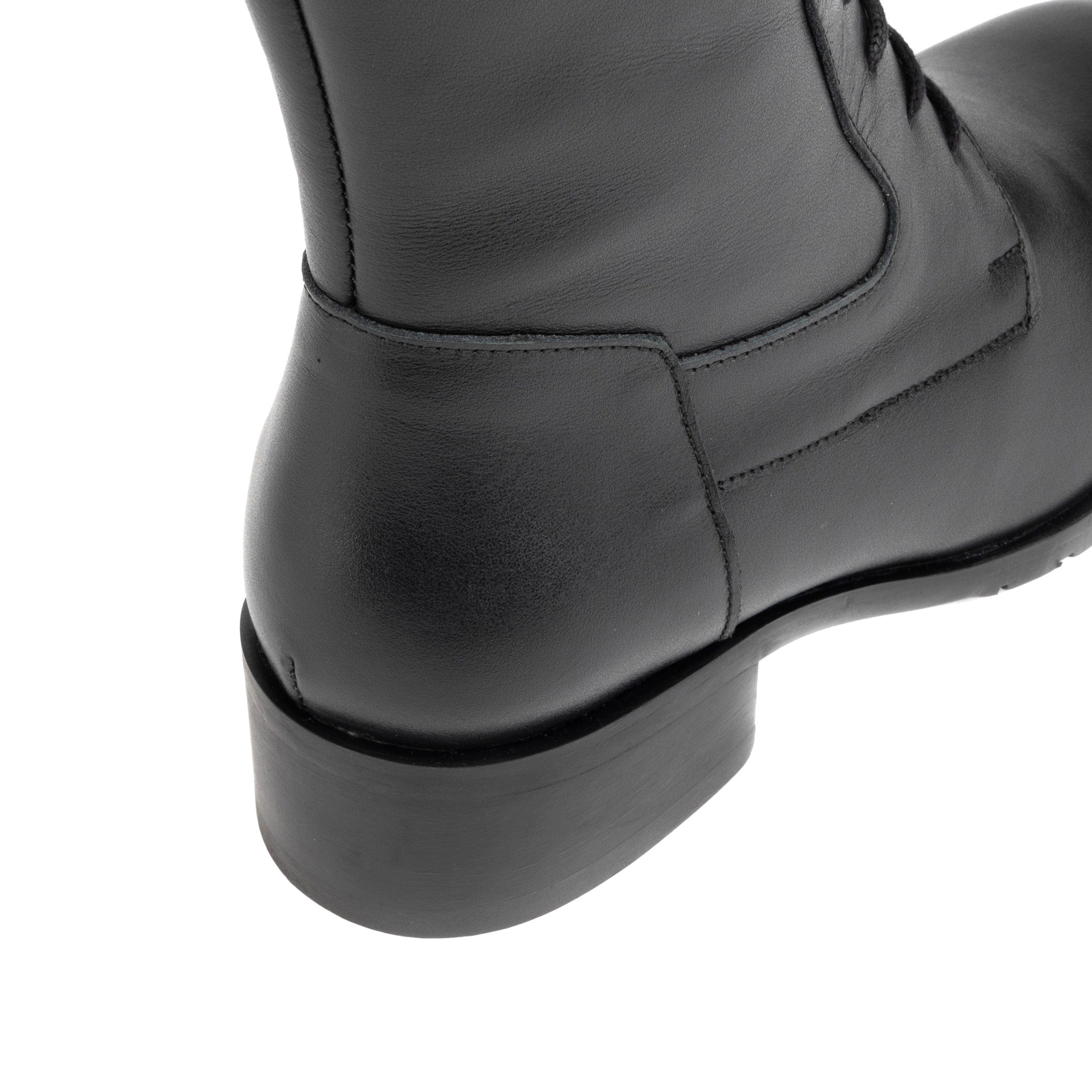 Dinah Wool - Black - Women's leather lace-up and zip-up round toe combat boot