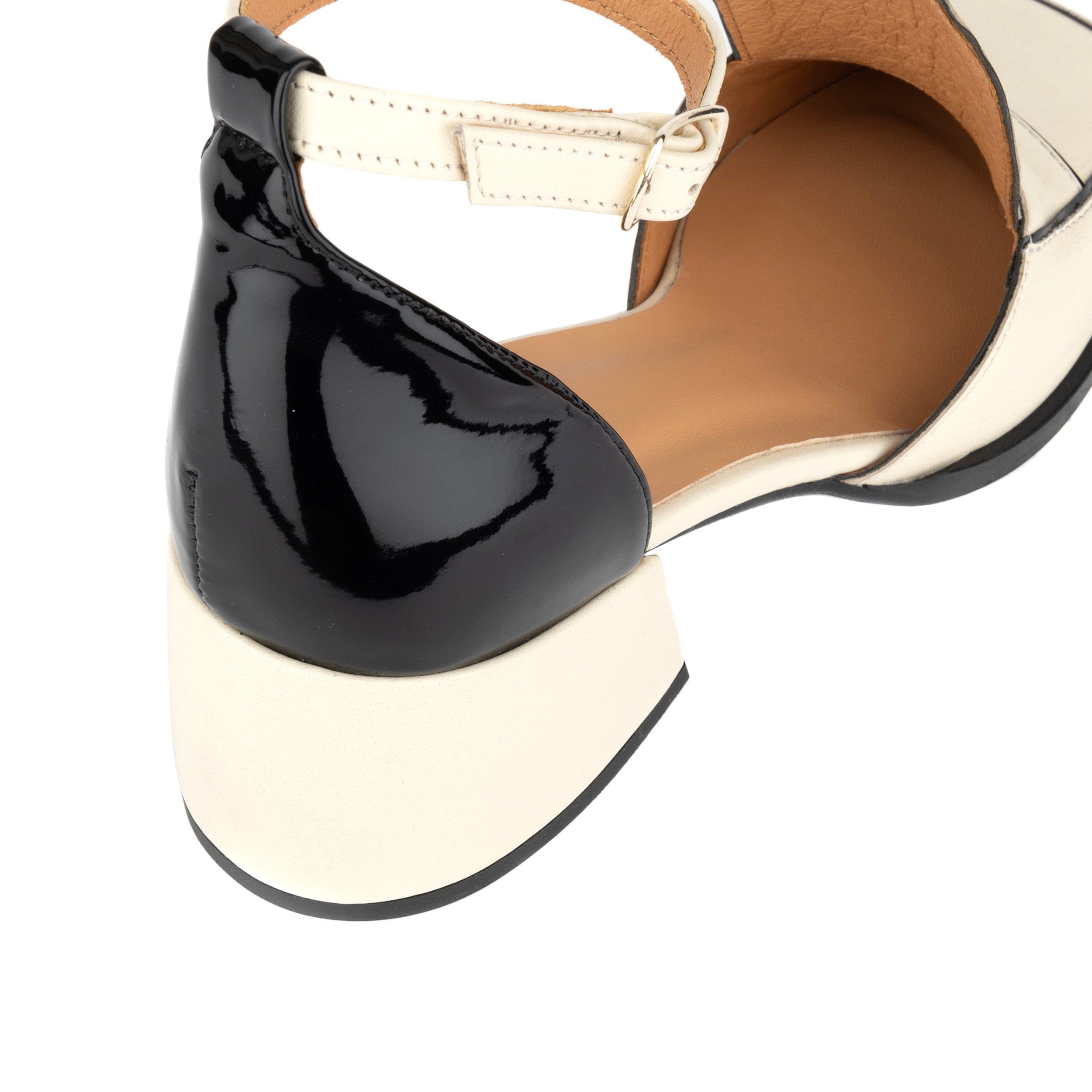 Mayfair - Cream & Black - Women's leather square closed toe 2 inch heel sandal