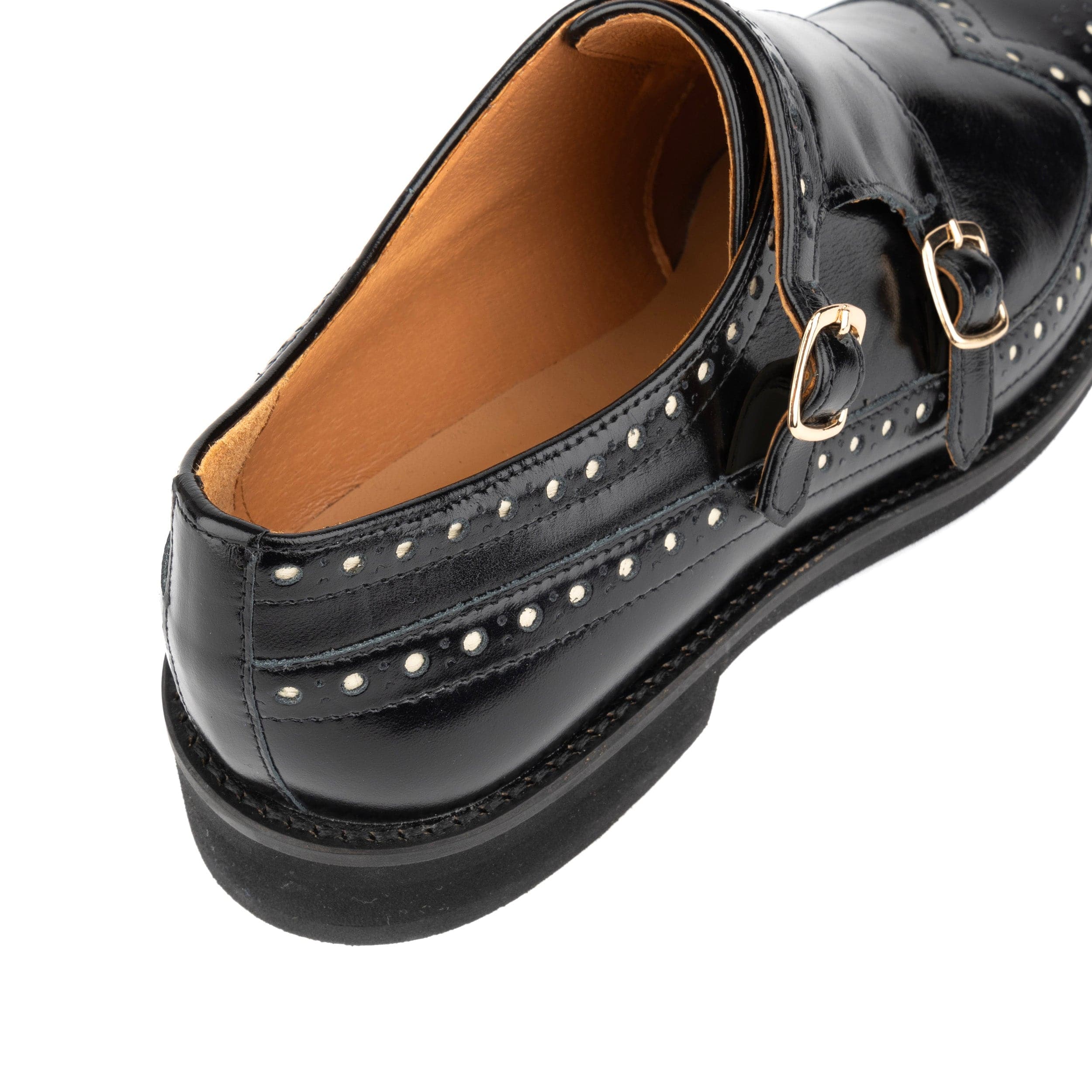 Windsor - Black - Women's leather square toe monk shoe with brogue detailing