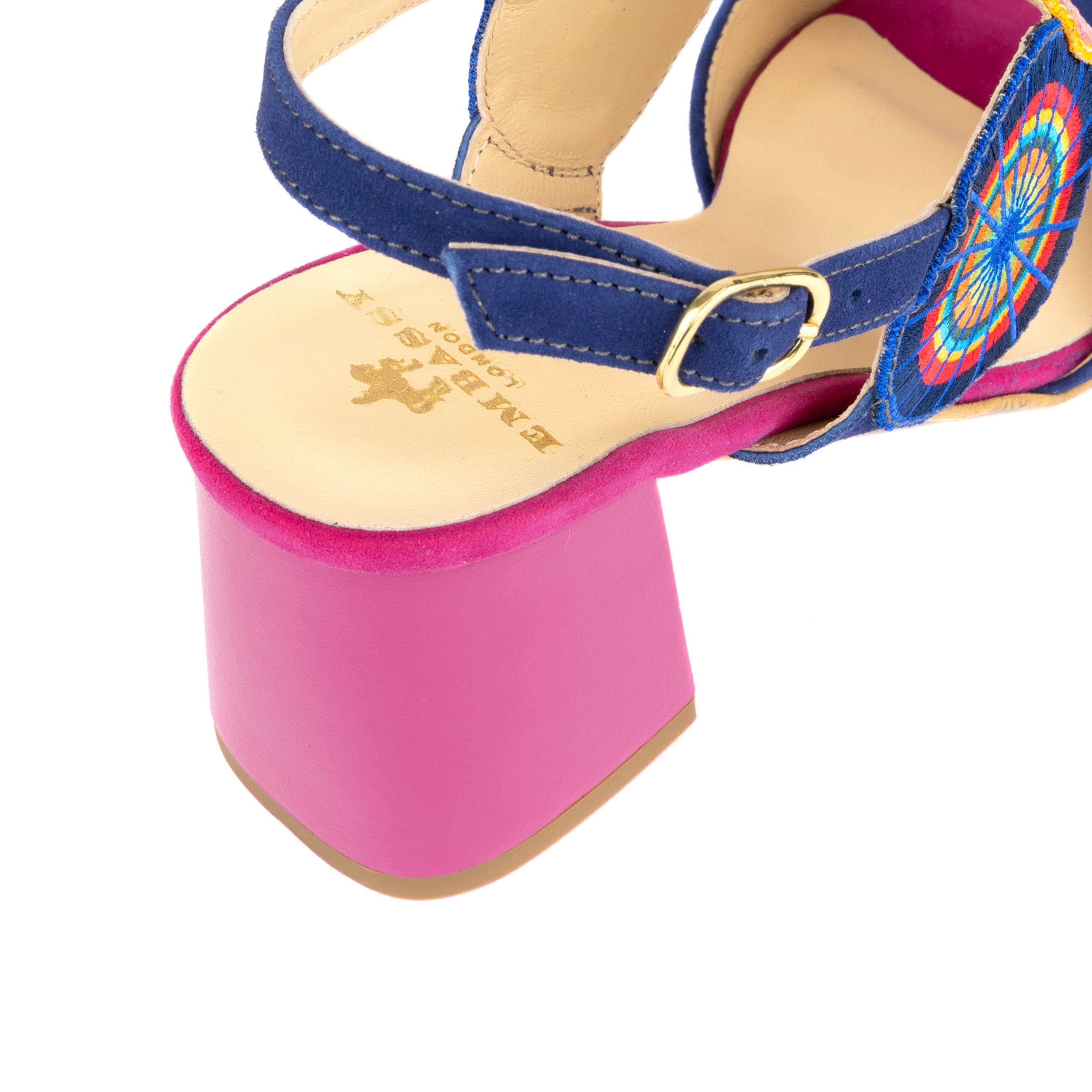 Vibe - Navy & Purple - Women's open-toe and ankle strap block heel leather sandal