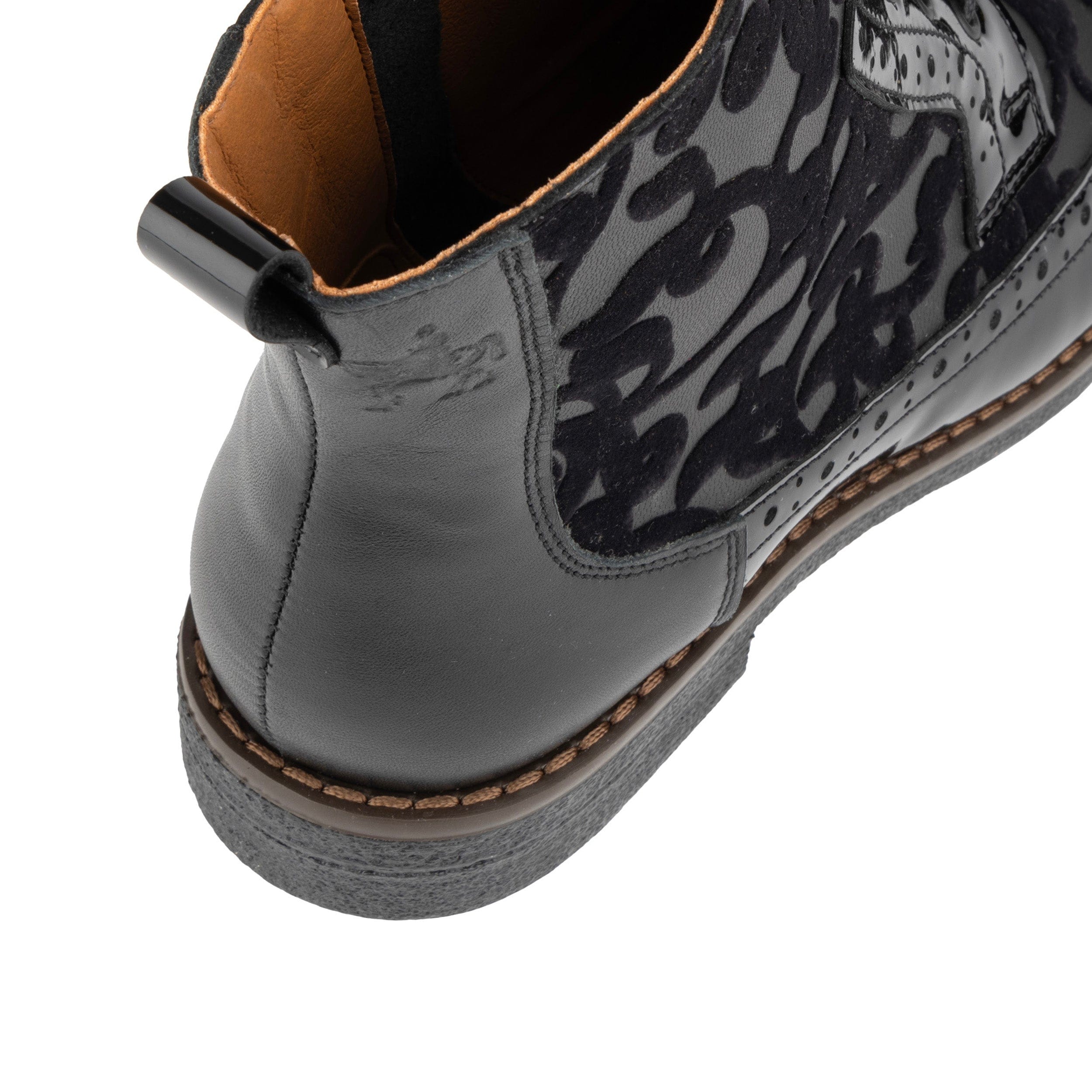 Hatter - Black Floral - Women's zip up and lace up ankle boot with brogue styling