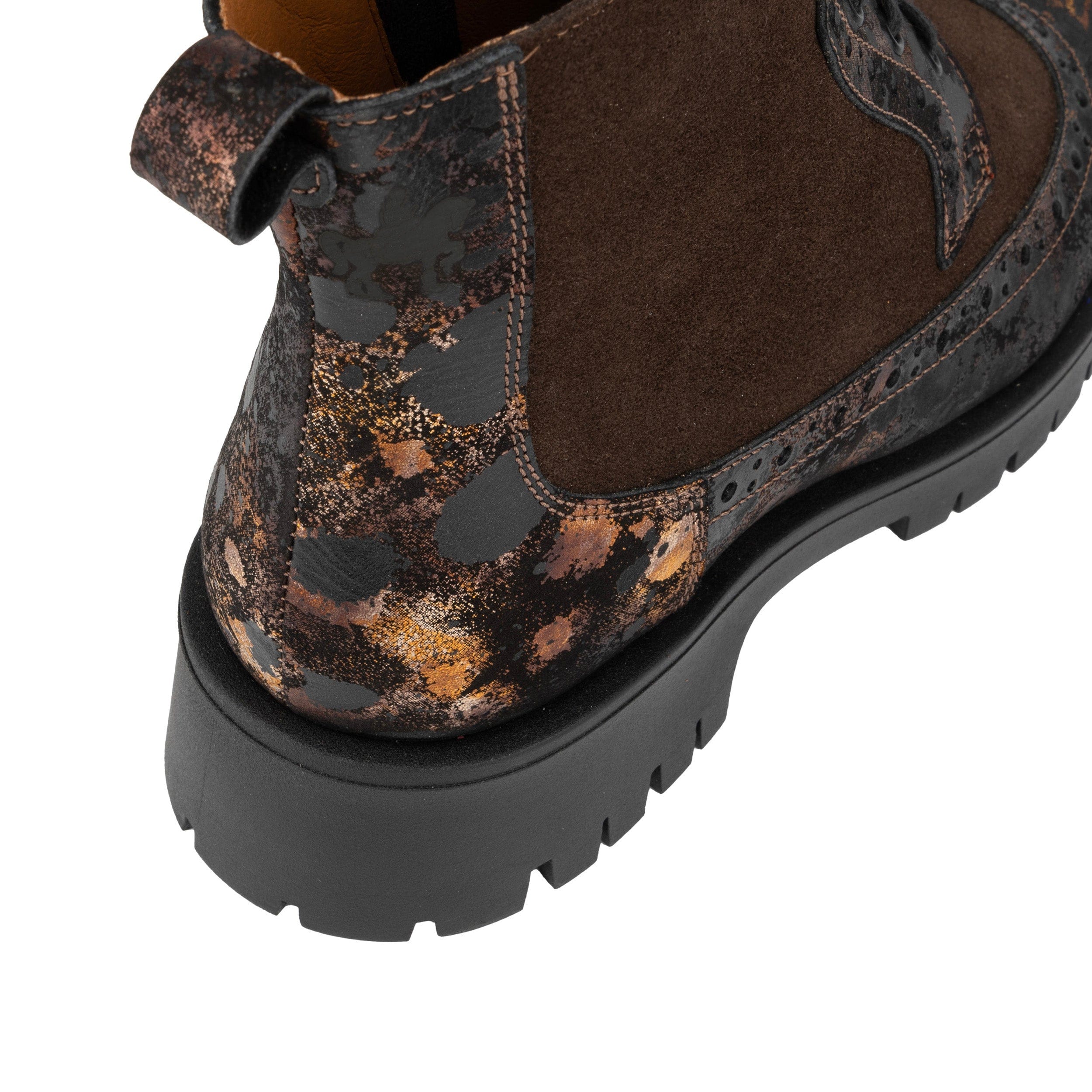 Hatter Platform - Brown Metal - Women's Leather and brushed nubuck suede Ankle Lace-up Boot with chunky cleated sole