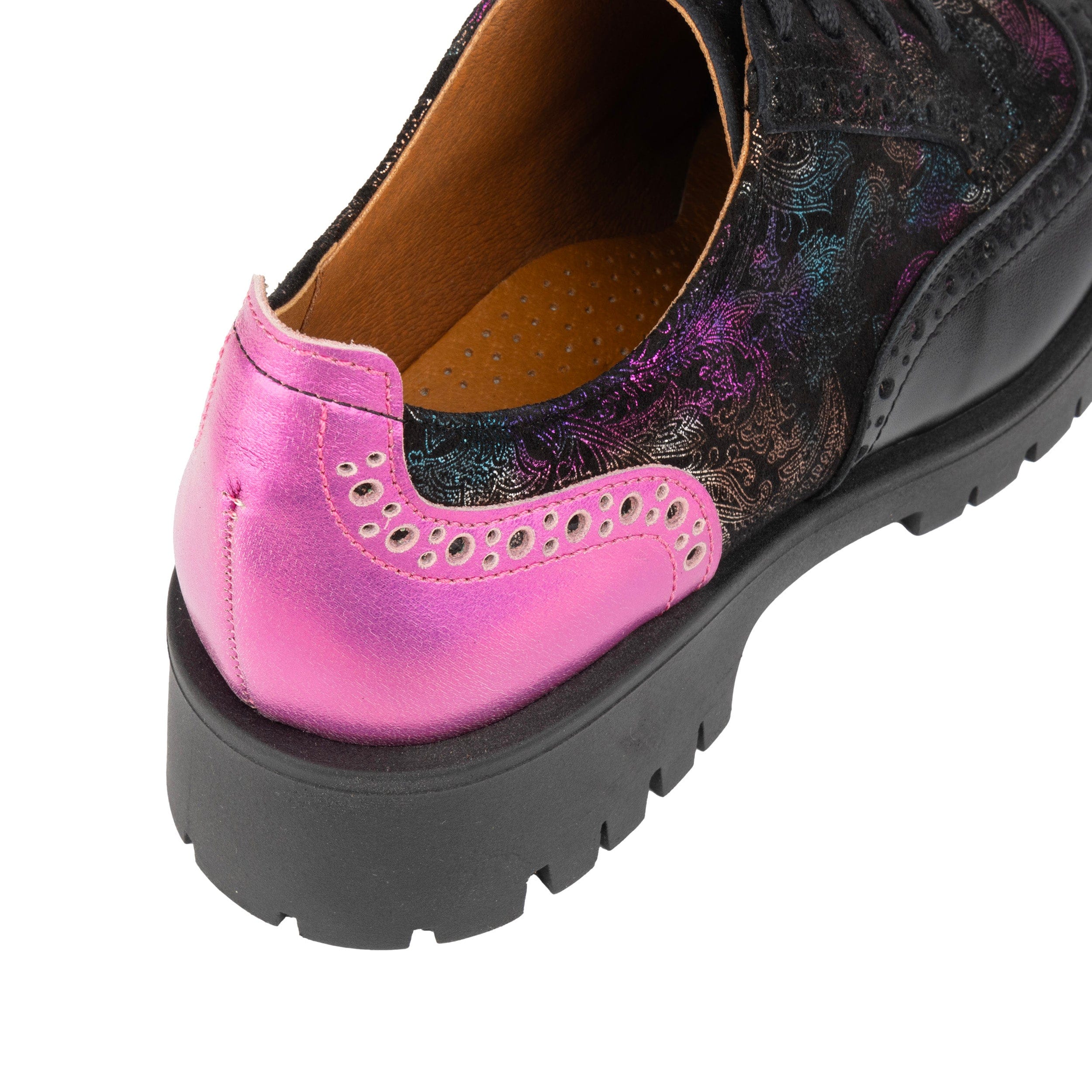 Artisan - Dark Winter Foil & Pink - Women's leather lace-up shoe with brogue detailing