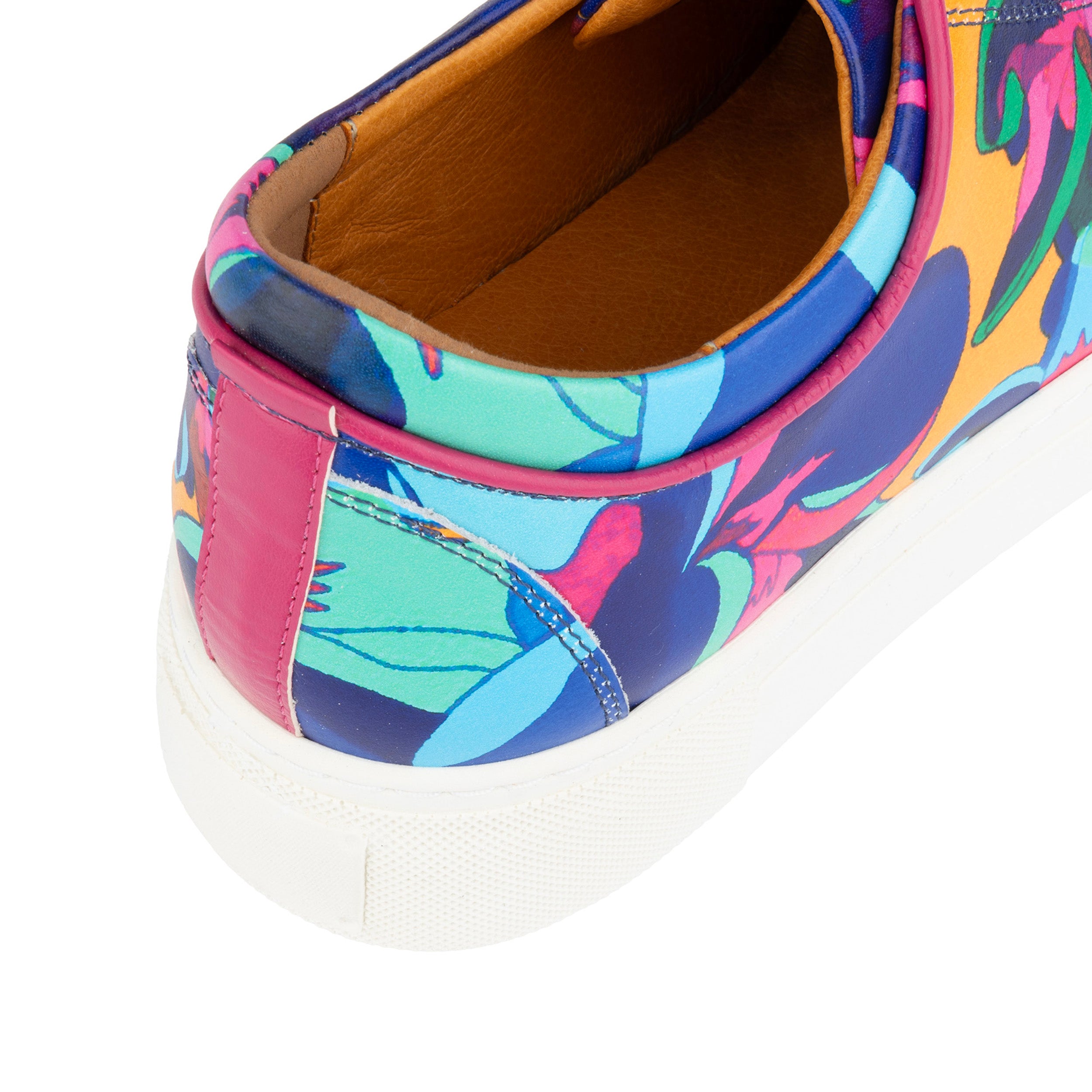 Camila - Blue & Pink Jungle - Women's platform sole leather lace-up trainer