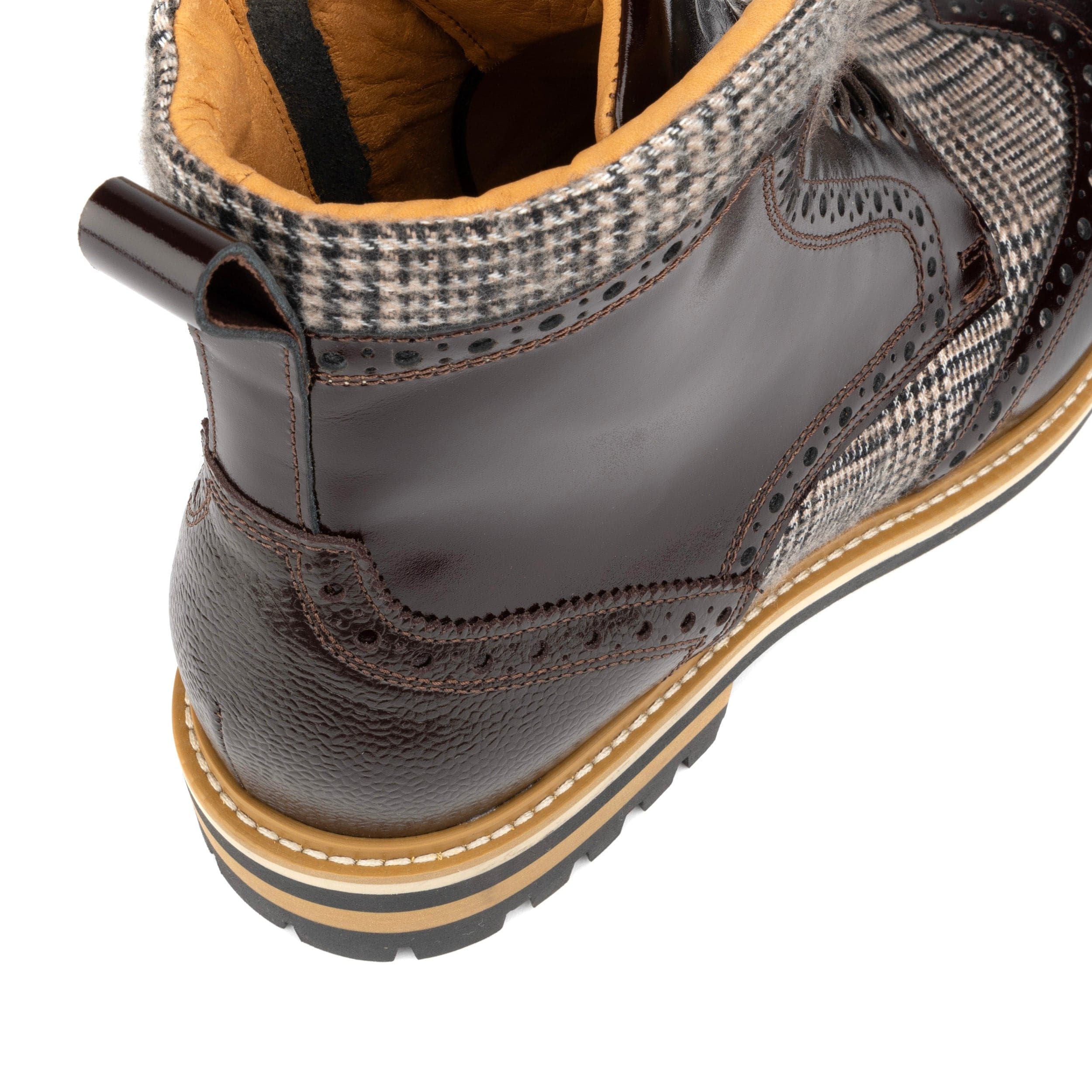 Wanderer - Brown Check - Men's leather combat style side zipper boot in brown