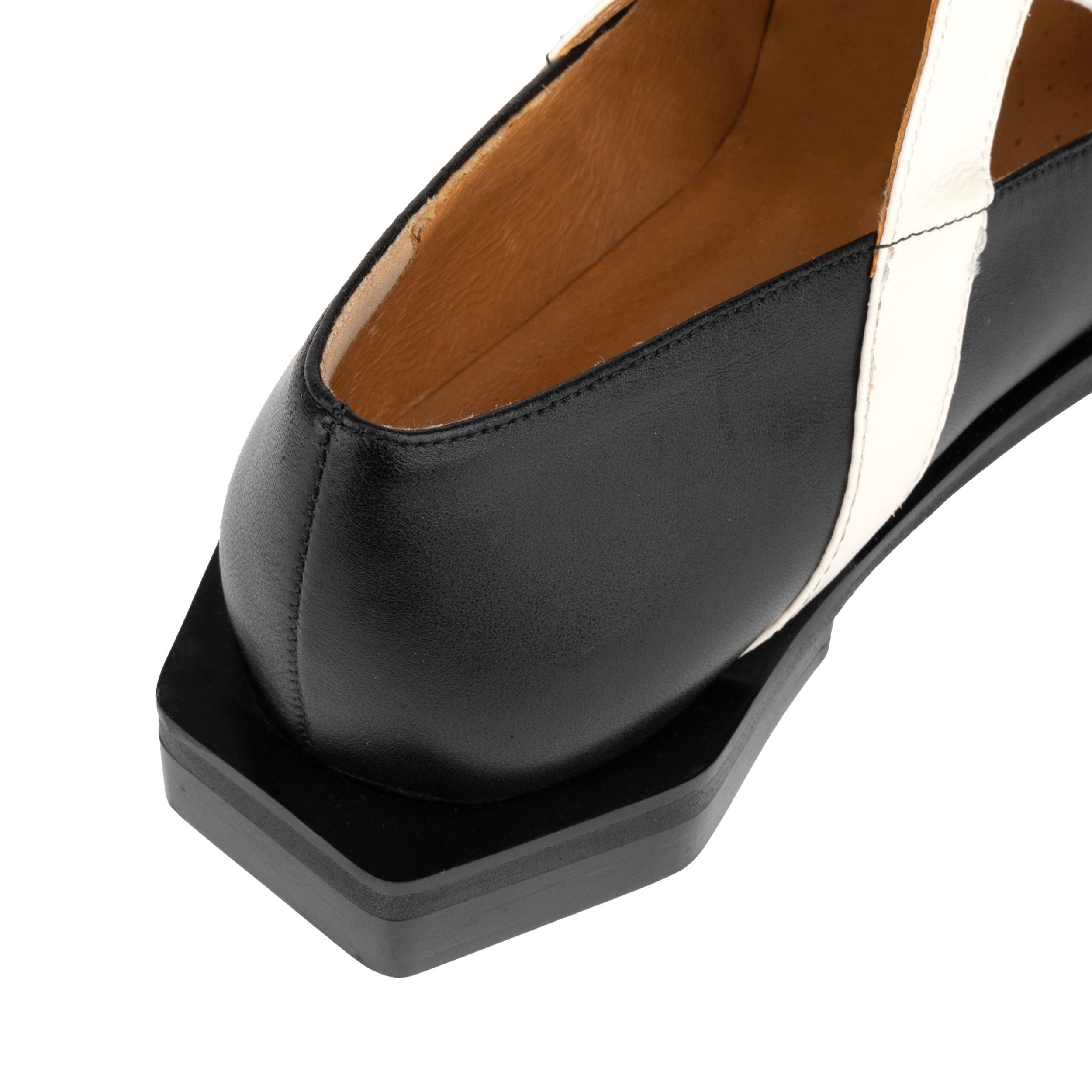 Harlowe - Black & White - Cutout leather lace up shoe