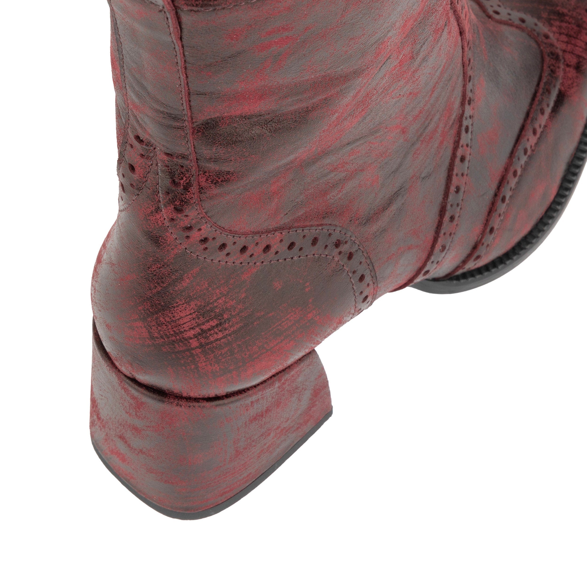 Chloe - Burgundy - Women's block heel higher ankle leather boot with side zip