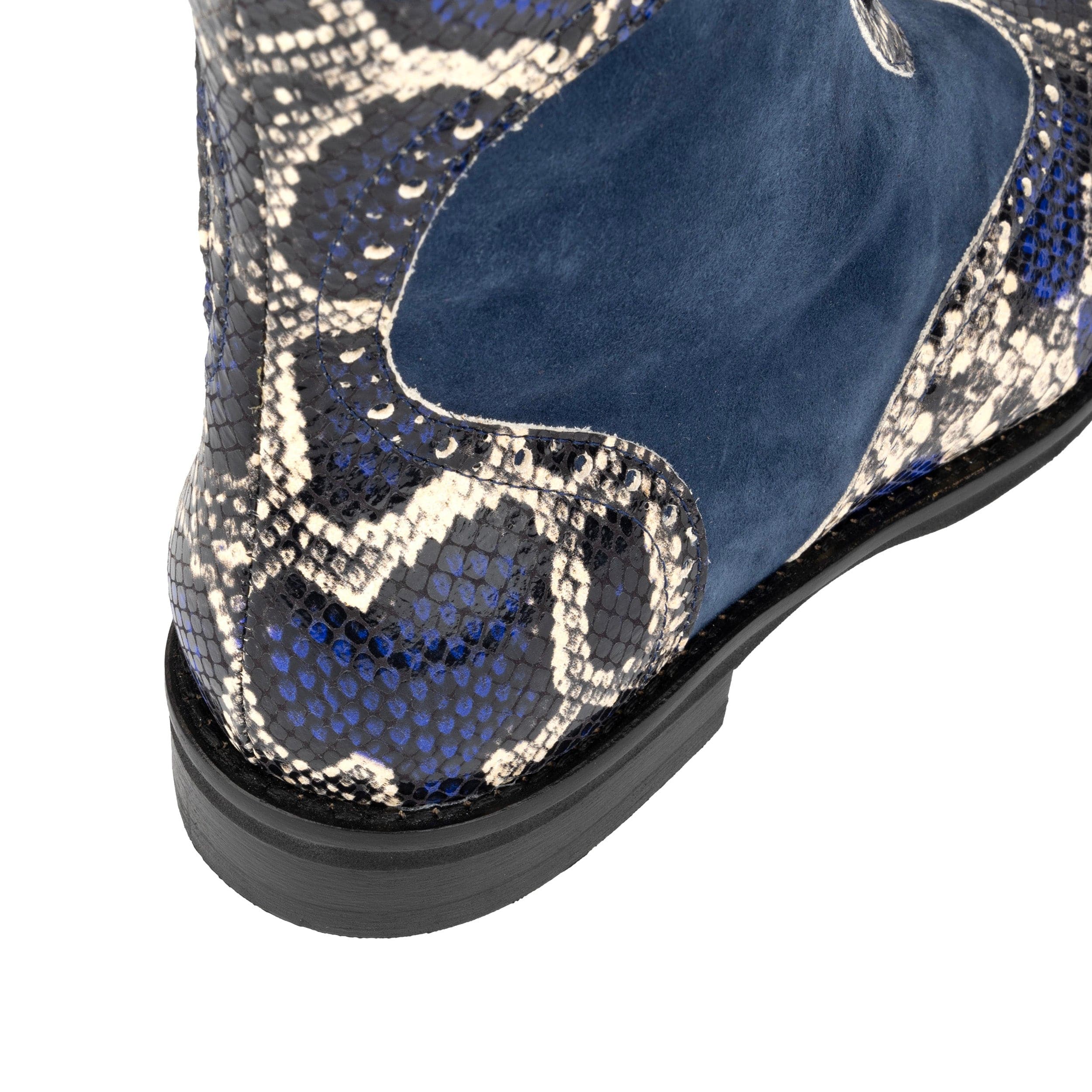Mantis - Blue Snake - Women's above-the-ankle lace-up boot with brogue & snake print detailing