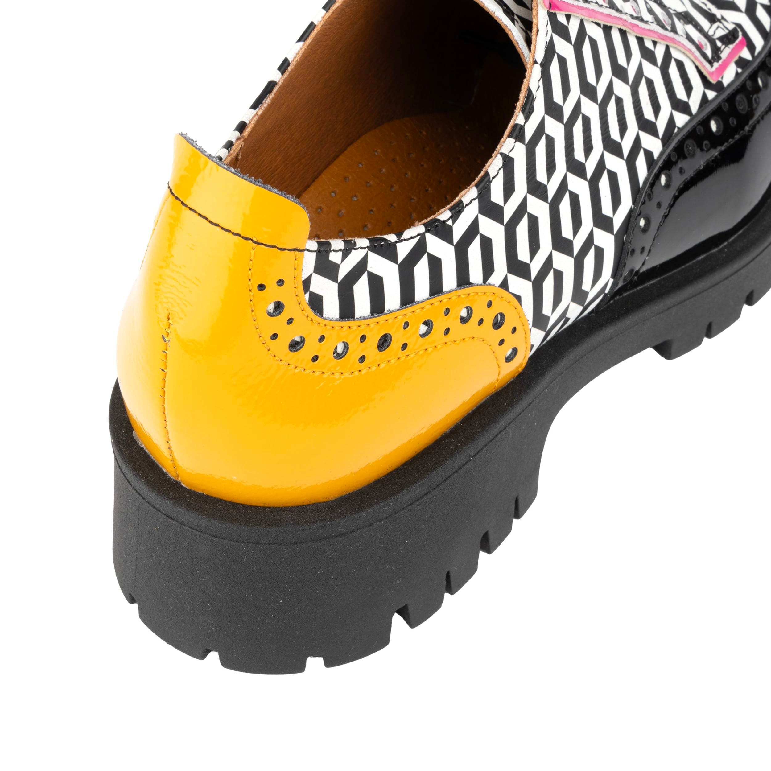 Artisan - Yellow & Hexa Print - Women's Leather Lace-up Shoe with Brogue Detailing