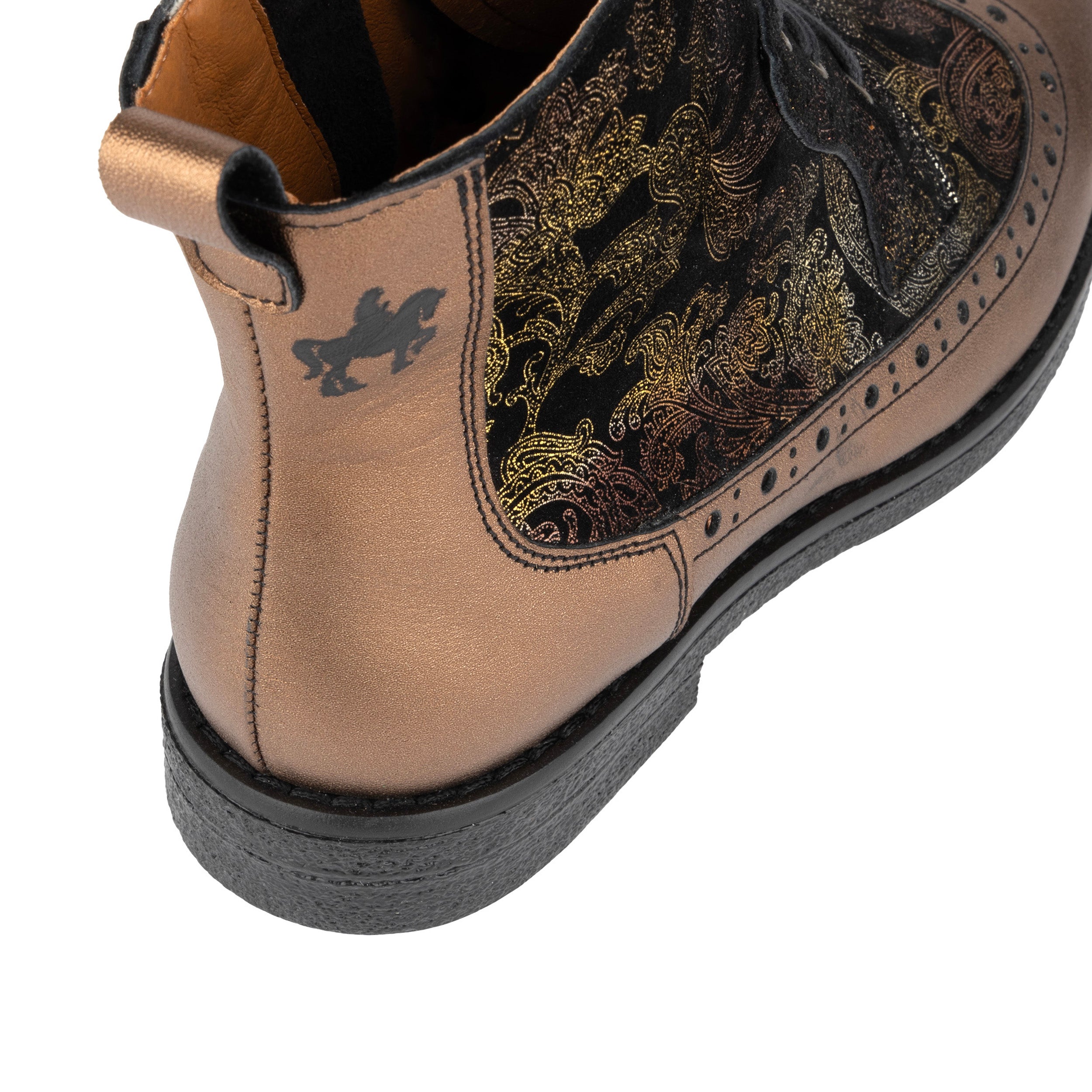 Hatter - Bronze & Floral - Women's Leather Ankle Lace-up Boot with bronze floral details