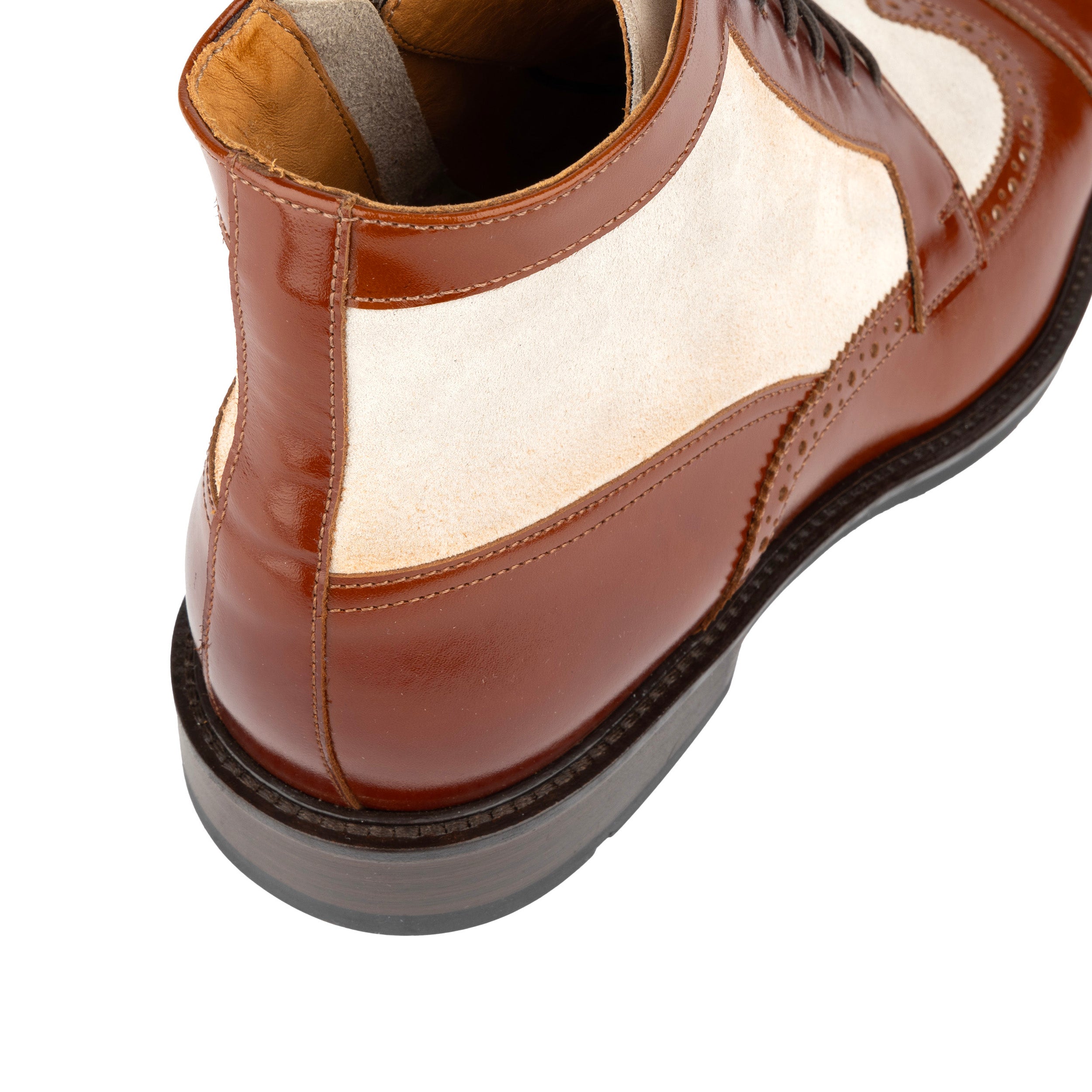 Charles - Light Tan & Cream - Men's Toe-Cap Dressy Leather & Suede Boot with Brogue Details