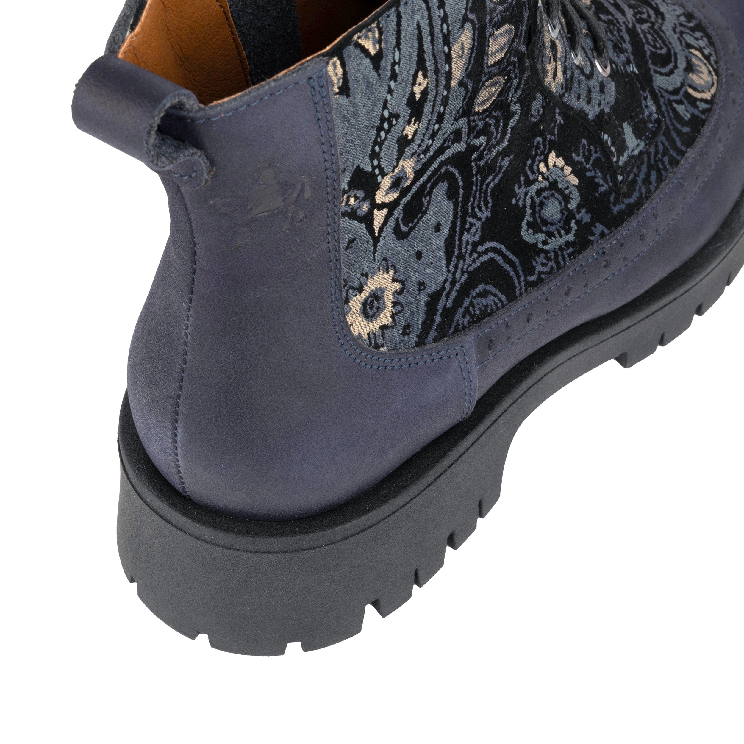 Hatter Platform - Matt Blue & Grey & Gold - Women's Leather ankle Lace-up Boot with chunky cleated sole