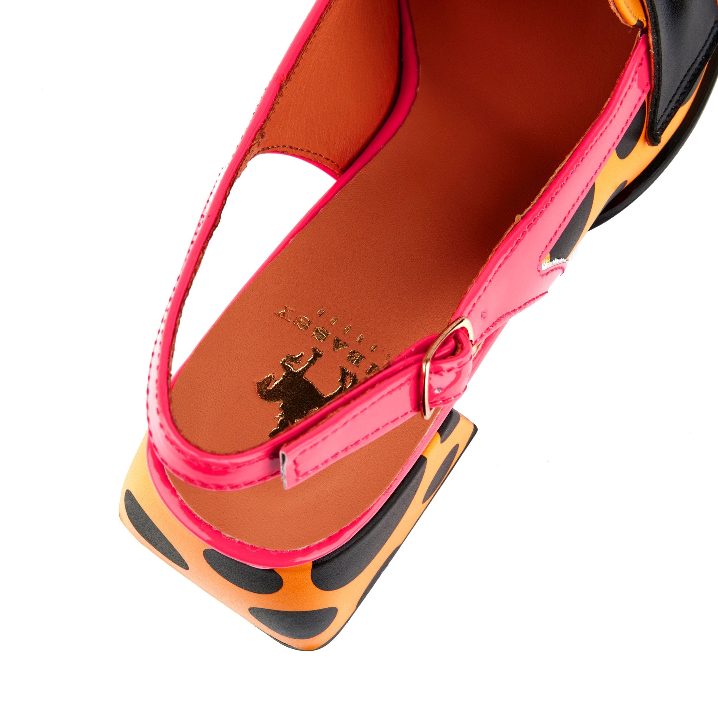 Diana - Black Orange Polka - Women's block heel slingback leather pump