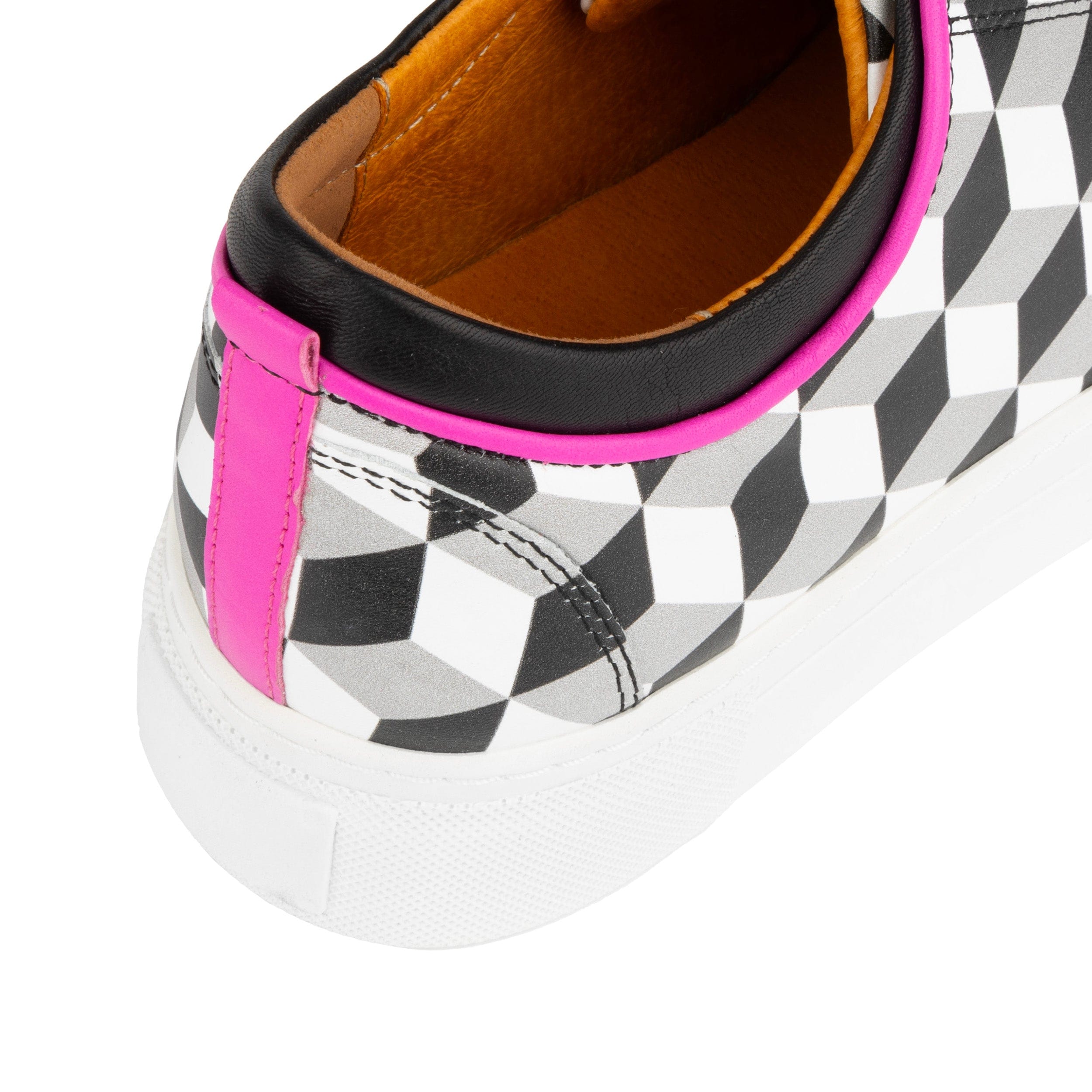 Camila - White Cubics - Women's platform sole leather lace-up trainer