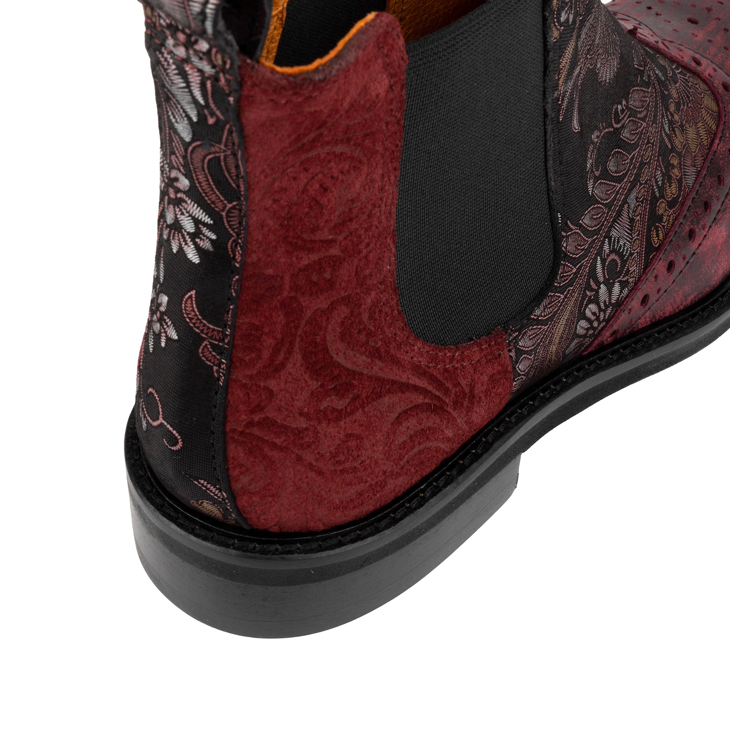 Mamacita - Floral & Burgundy - Women's chelsea boot with wingtip brogue detail