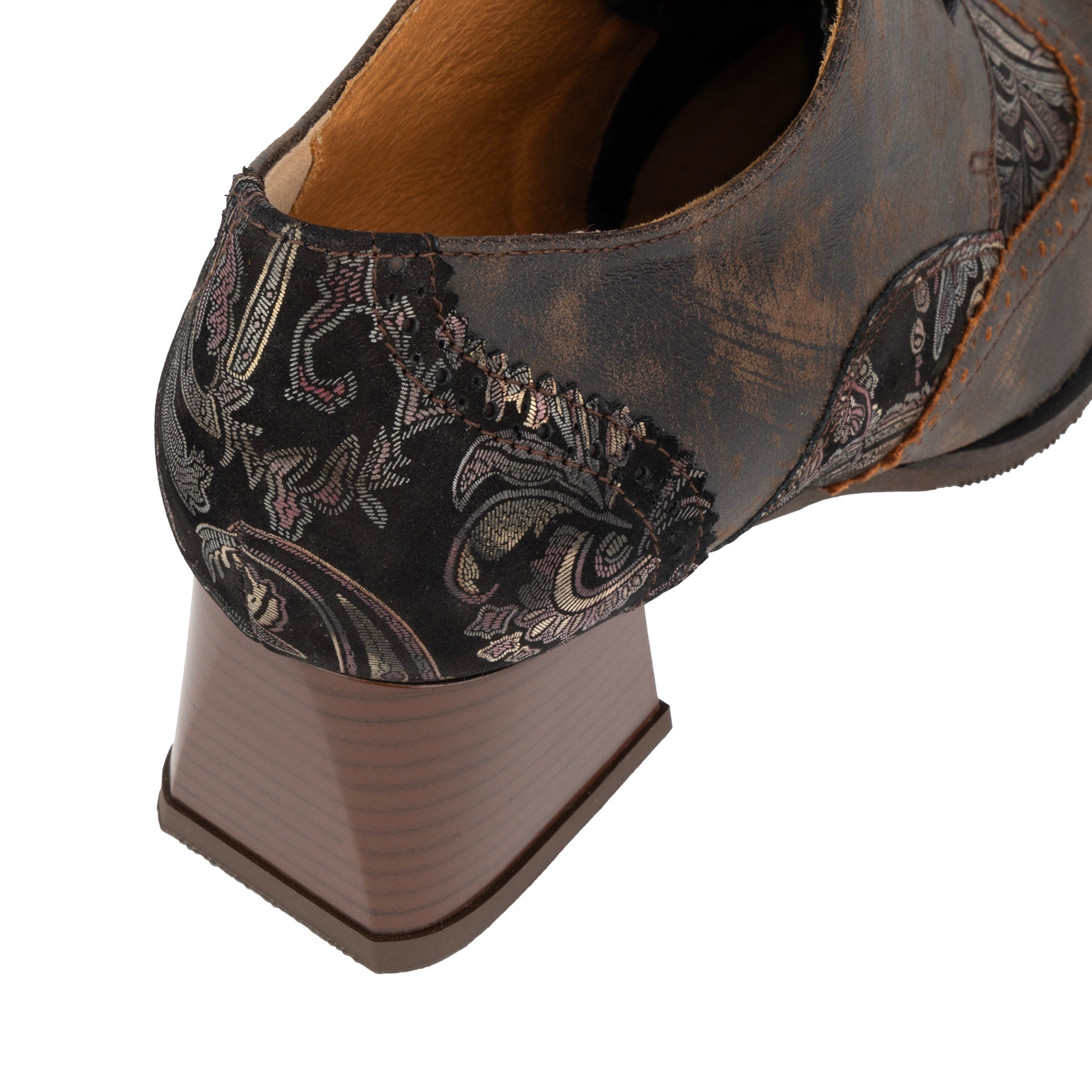 Ziggy - Brown Print - Women’s Leather & Paisley Lace-up Brogue Heel