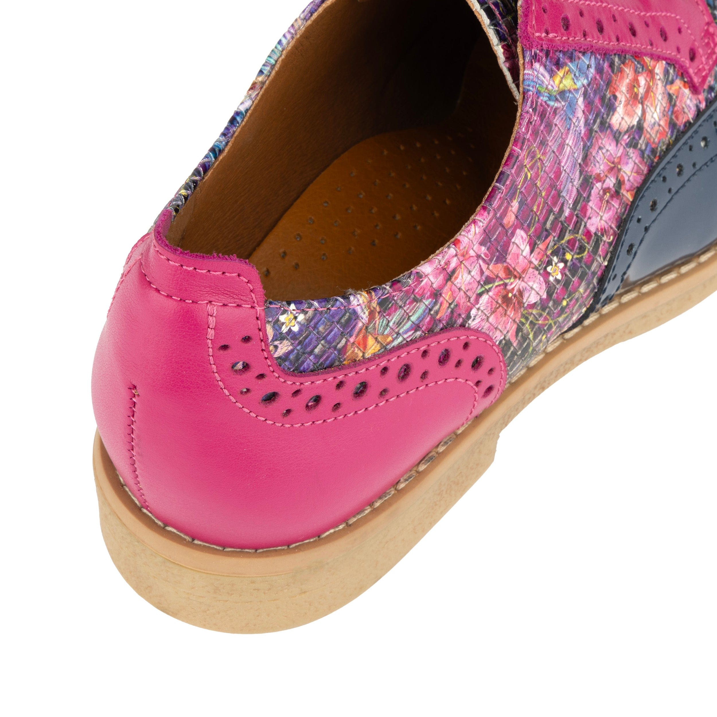 The Artist - Blue & Pink Hummingbird - Women's leather lace-up shoe with brogue detailing