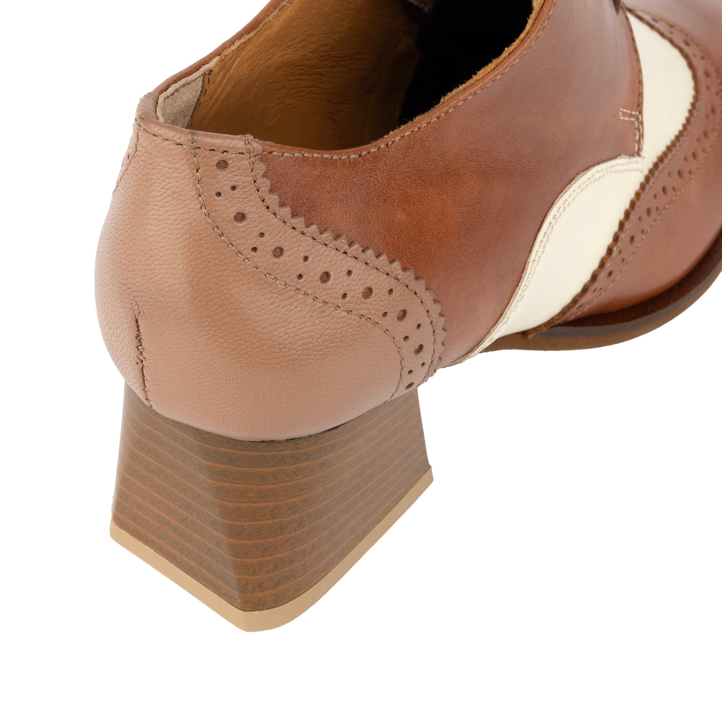 Ziggy - Brown & Cream - Women’s Leather Lace-up Brogue Heel