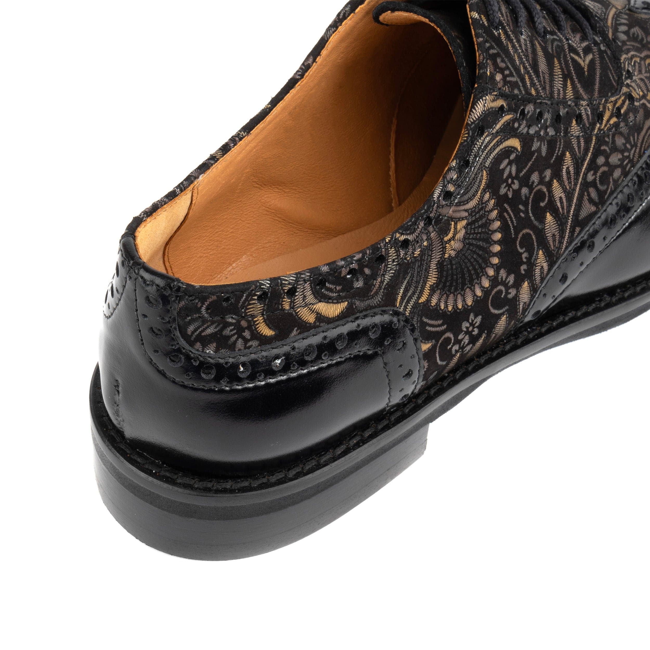 Vivienne - Black & Gold - Women's oxford lace-up shoe with brogue details