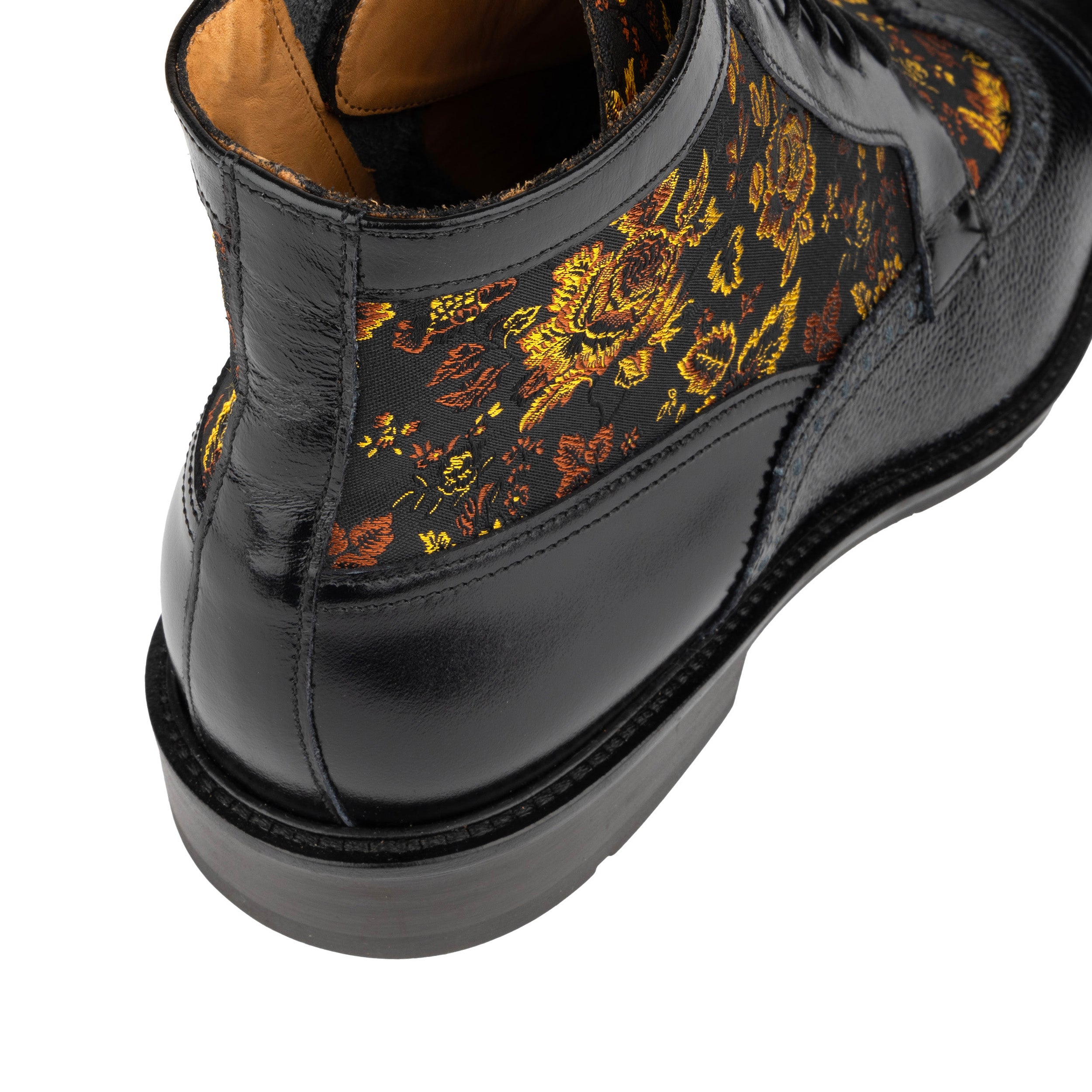 Charles - Black & Yellow Flowers - Men's leather lace up boot