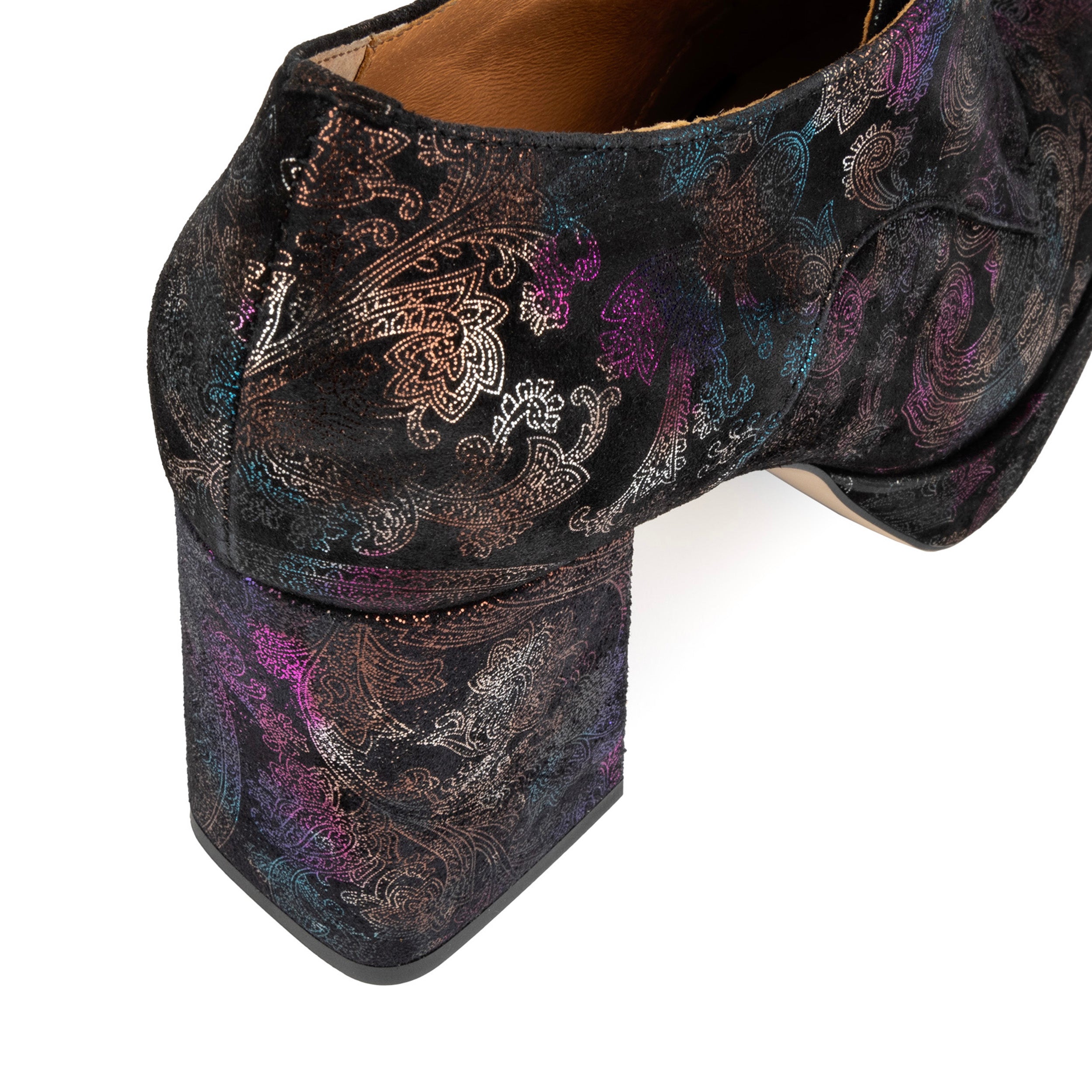 Roulette Platform - Black Foil - Women's leather oxford pump with platform and block heel