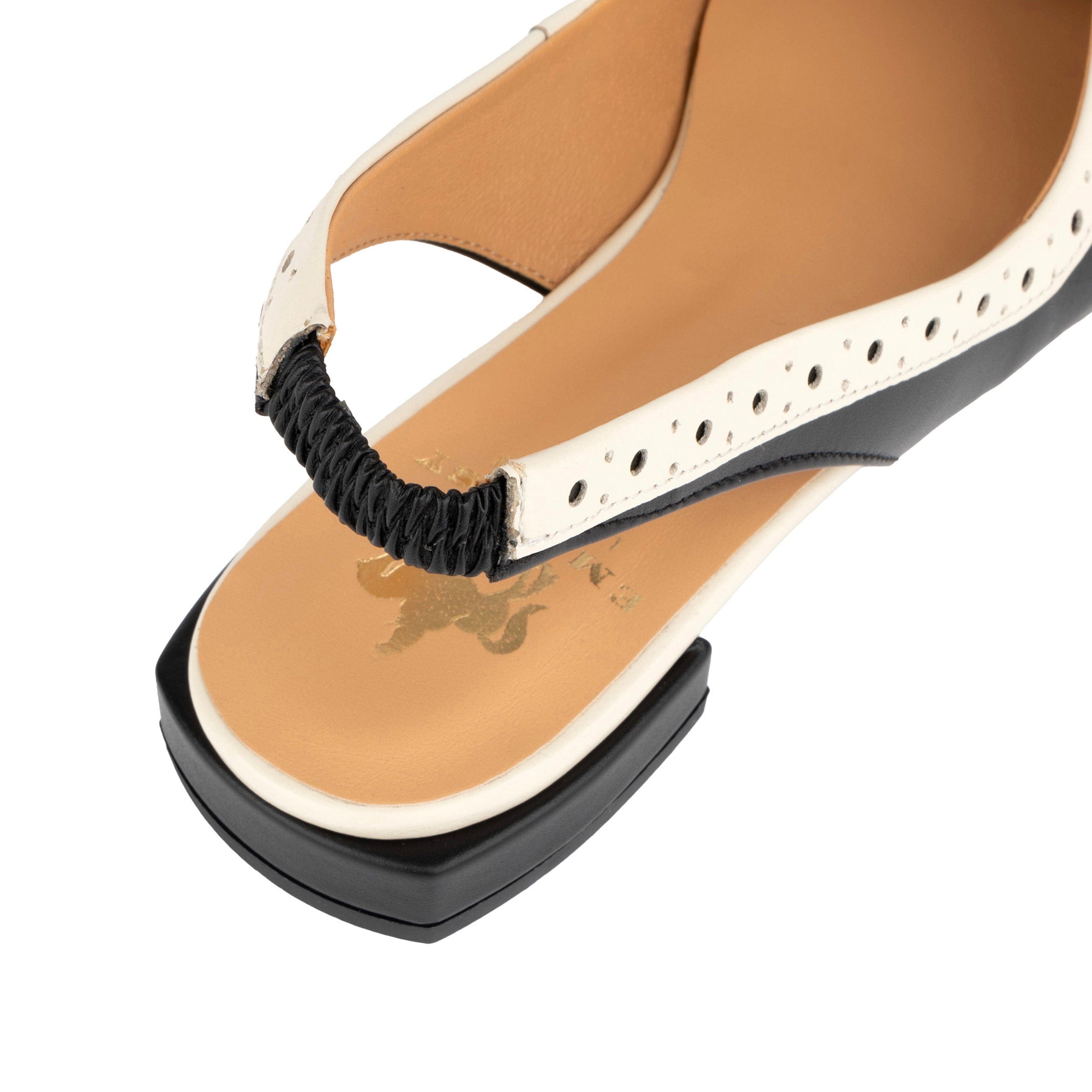 Holly - Black & Cream - Women's Leather Flat Slingback