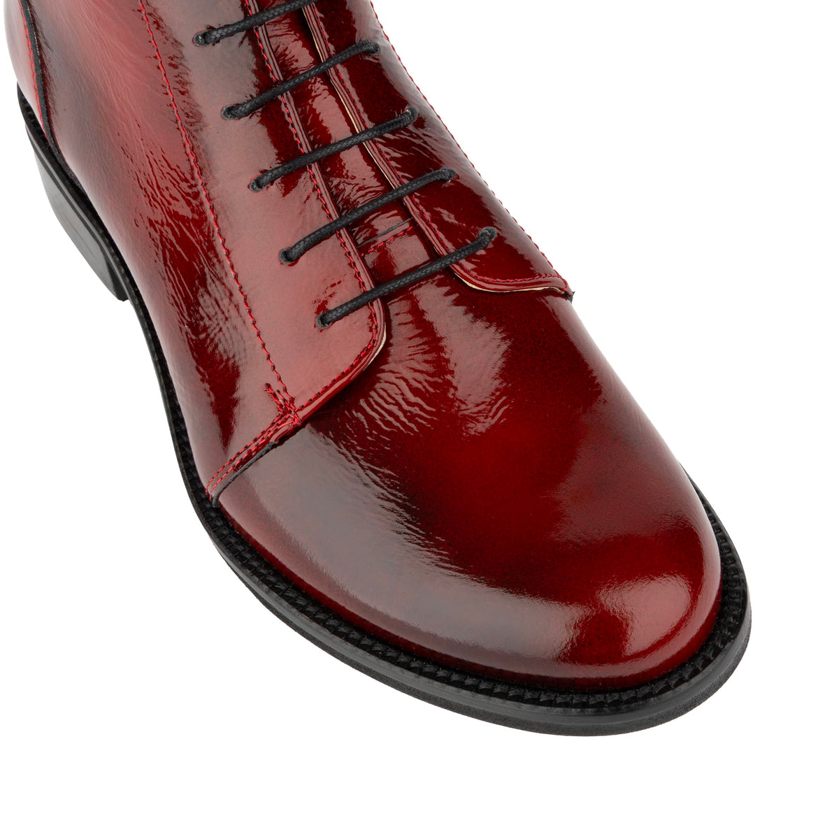 Marcella - Burgundy - Women's Patent Leather Lace-Up Ankle Boots