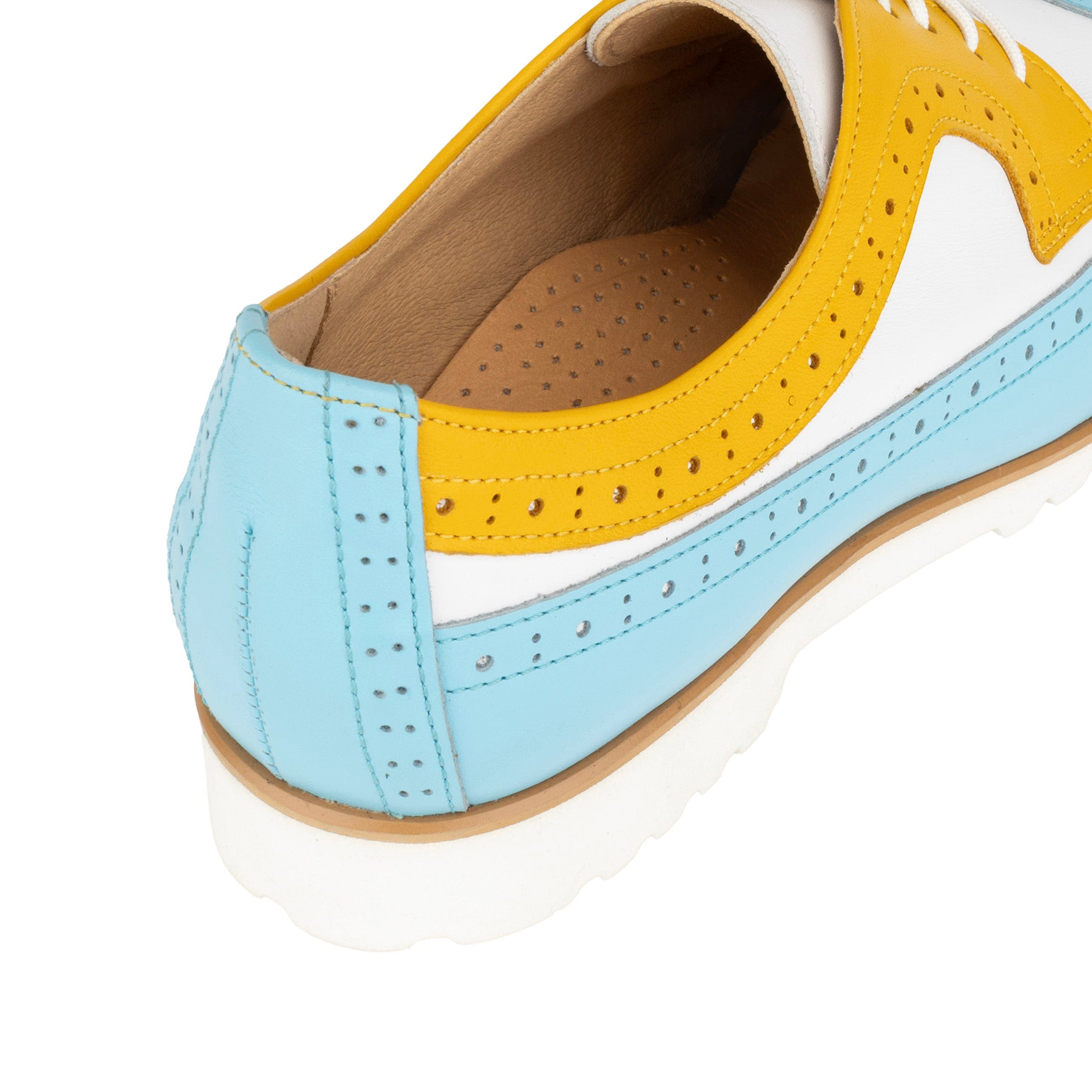 Sonnet - Yellow & Blue - Women's leather lace-up with lightweight sole and broguing