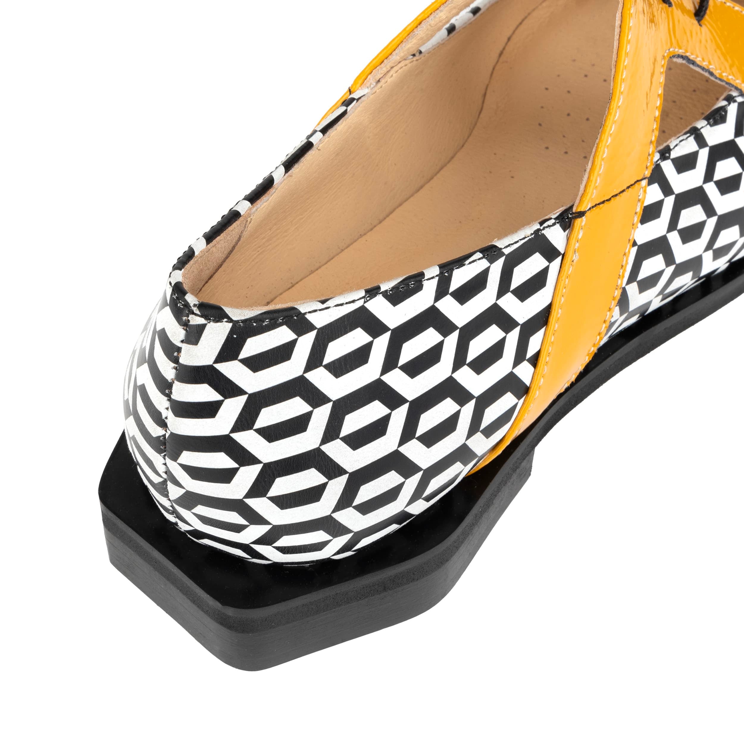 Harlowe - Yellow & Hexa Print - Women's cutout leather lace up shoe