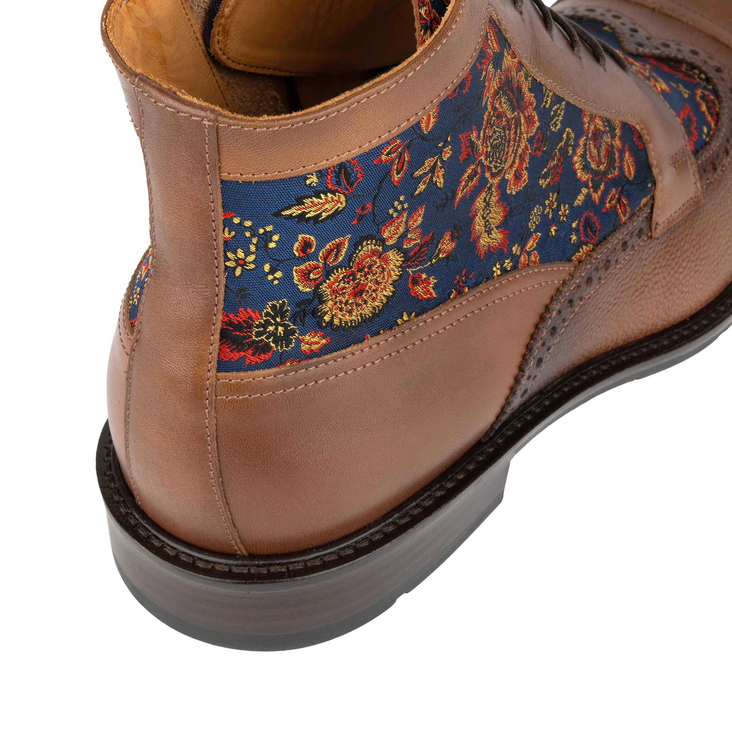 Charles - Tan & Blue Flowers - Men's leather lace up boot