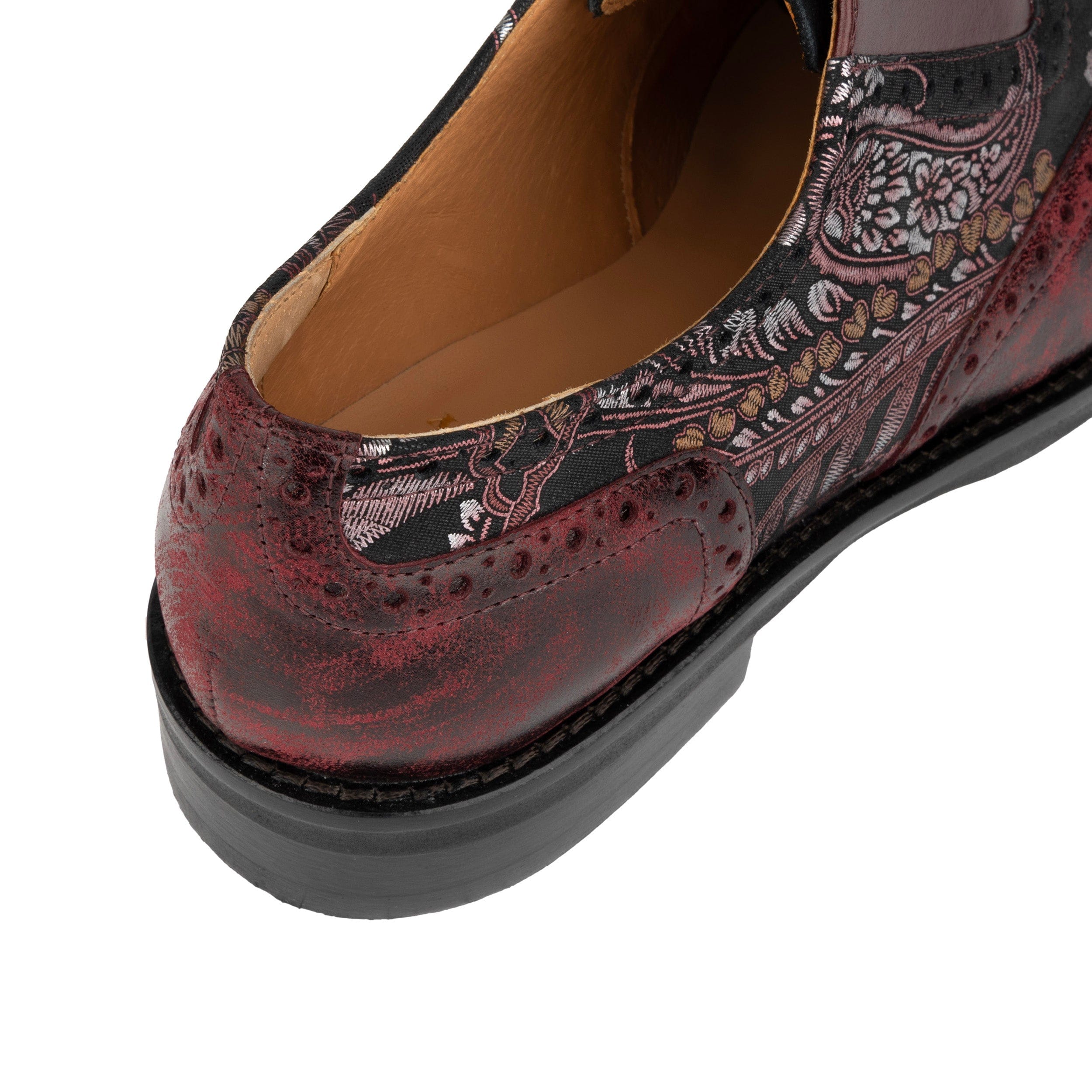 Vivienne - Floral & Burgundy - Women's oxford lace-up shoe with brogue details