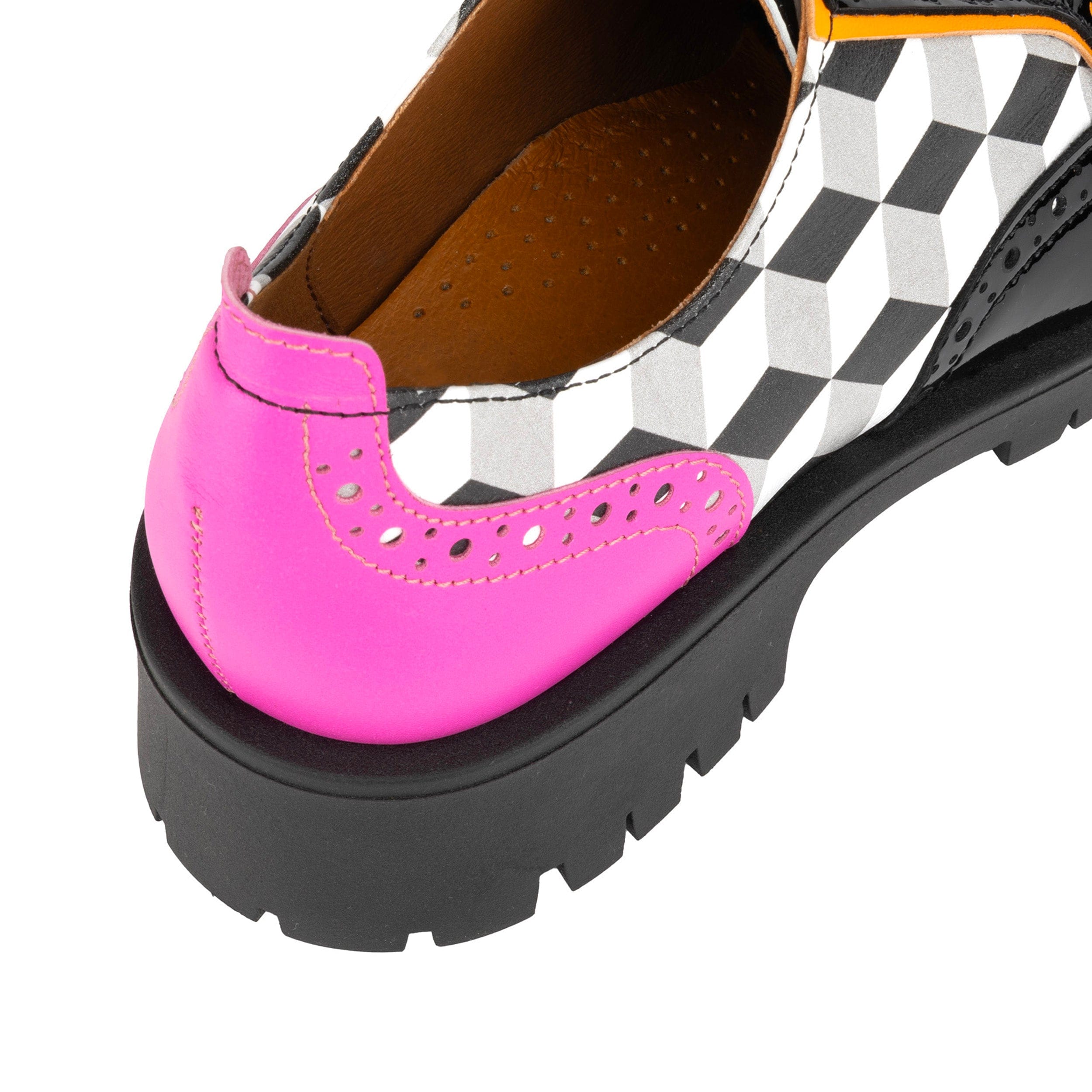 Artisan - Black & White Cubics - Women's leather lace-up shoe with brogue detailing