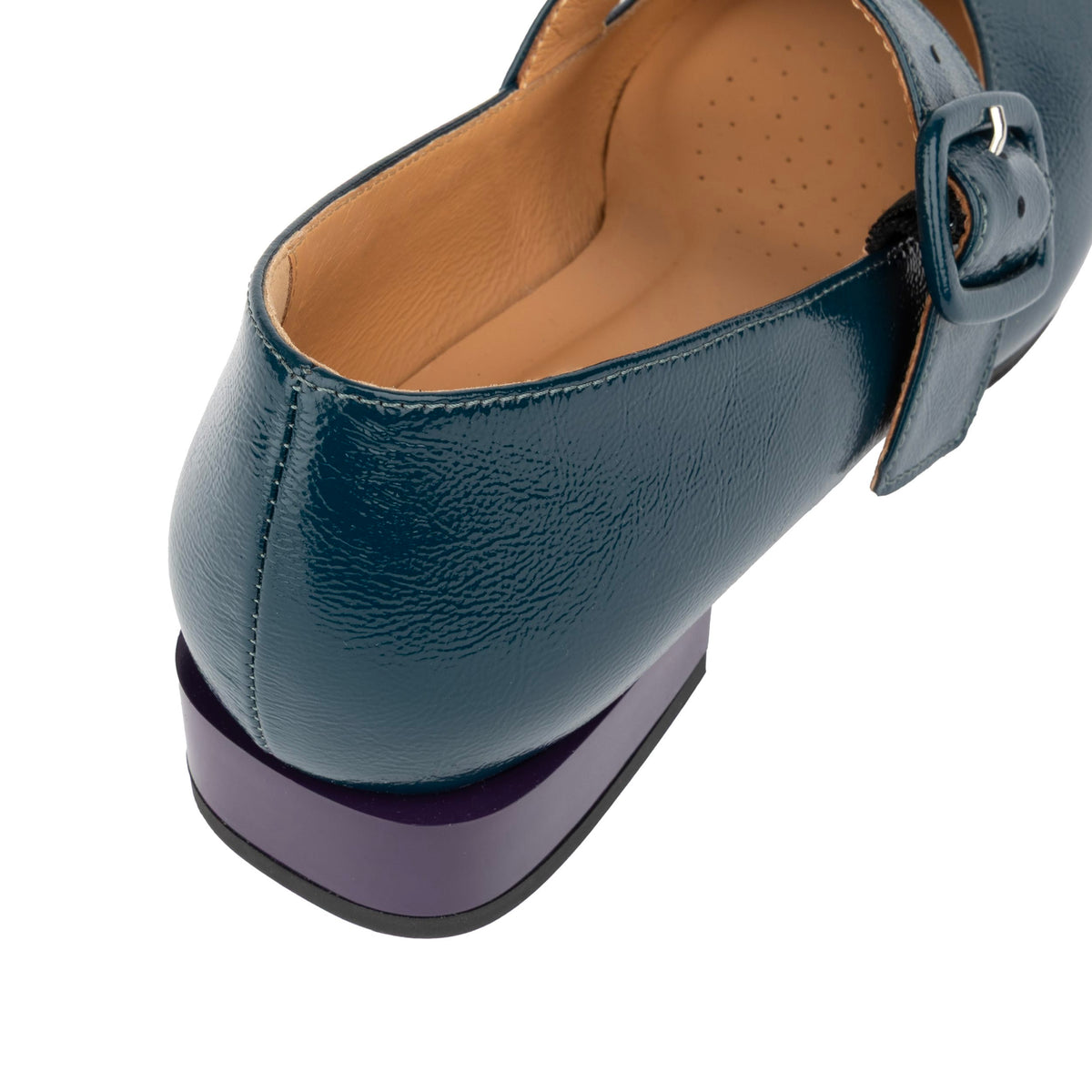 Bliss - Dark Teal - Women's block heel square toe patent leather Mary-Jane