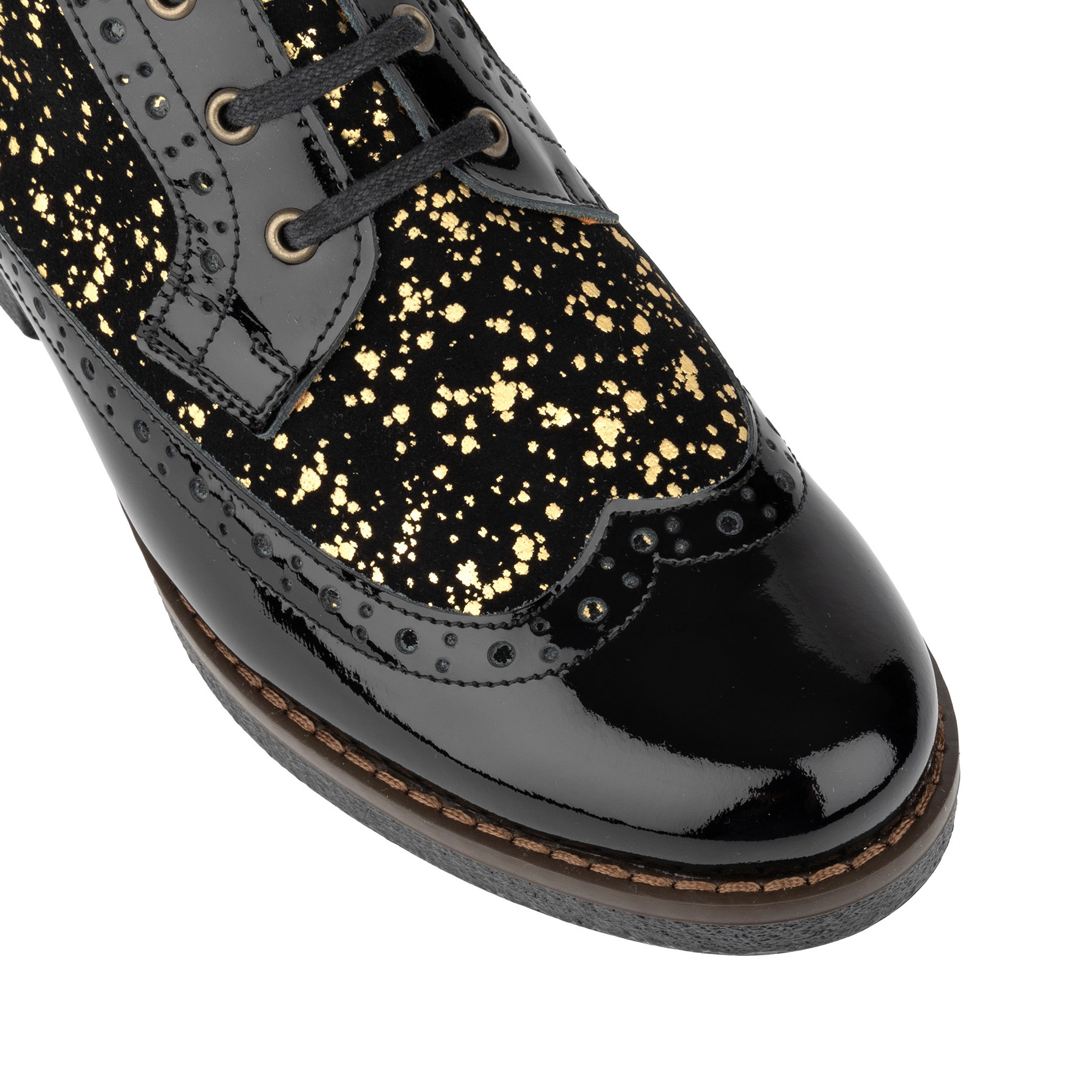 Hatter - Gold Drops - Women's ankle boot in golden paint drops on black leather